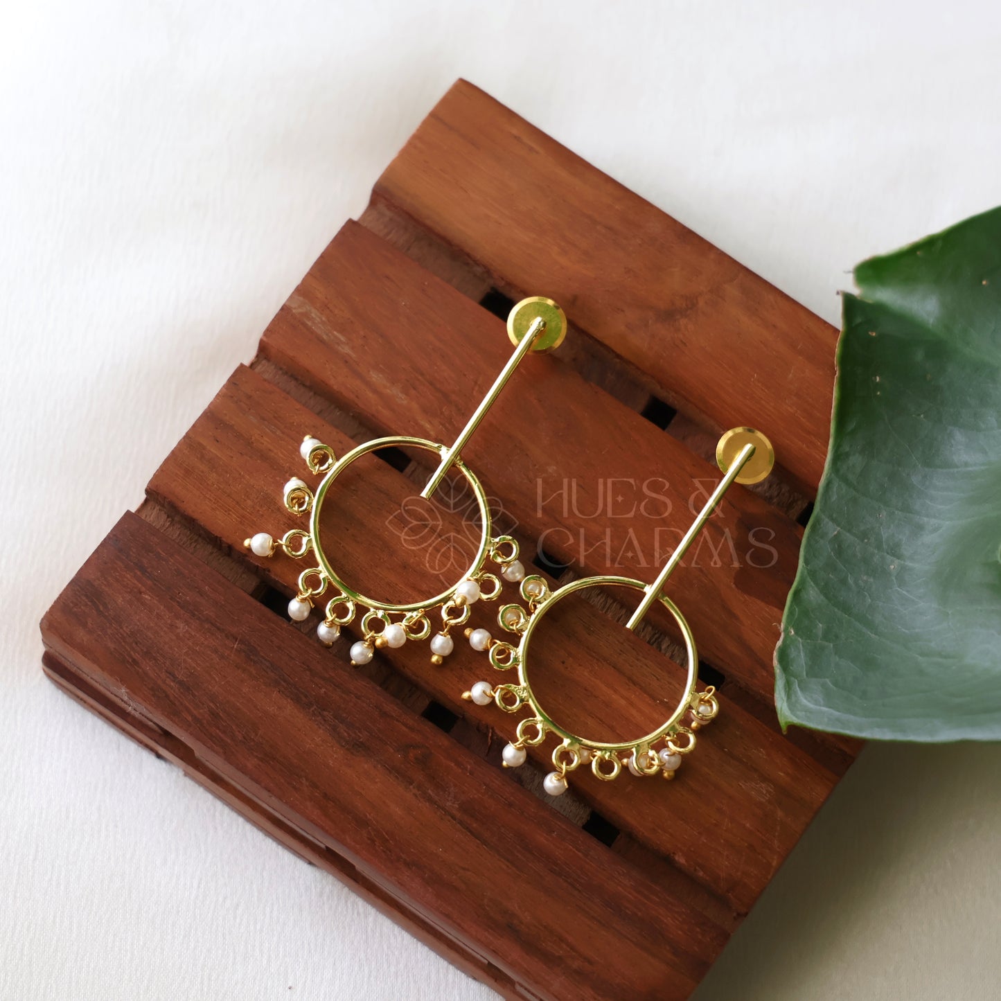 GOLDEN HOOP DROPS EARRINGS WITH PEARLS