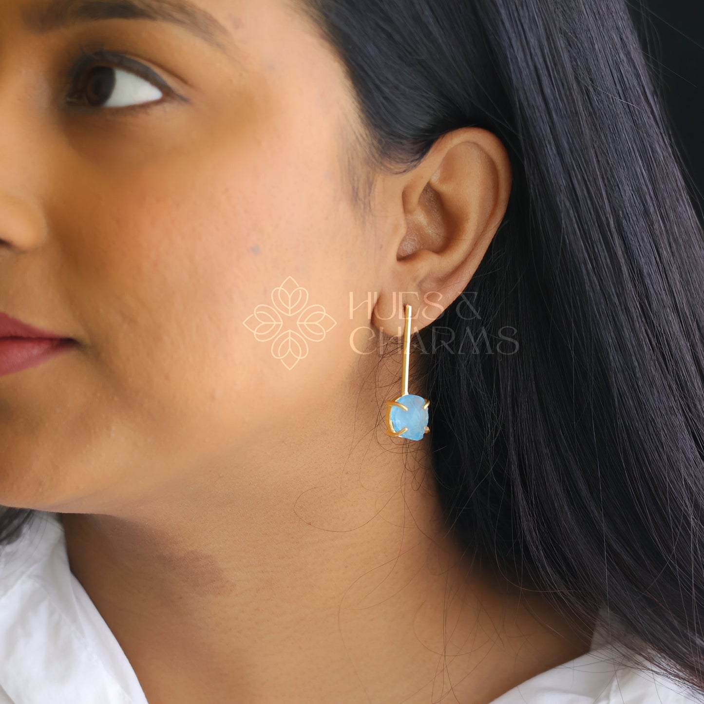 GOLDEN STICK EARRINGS WITH RAW DYED STONE (COLOURS AVAILABLE)