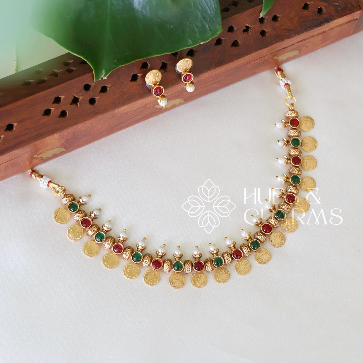 GOLDEN LAKSHMI COIN NECKLACE SET WITH PEARLS