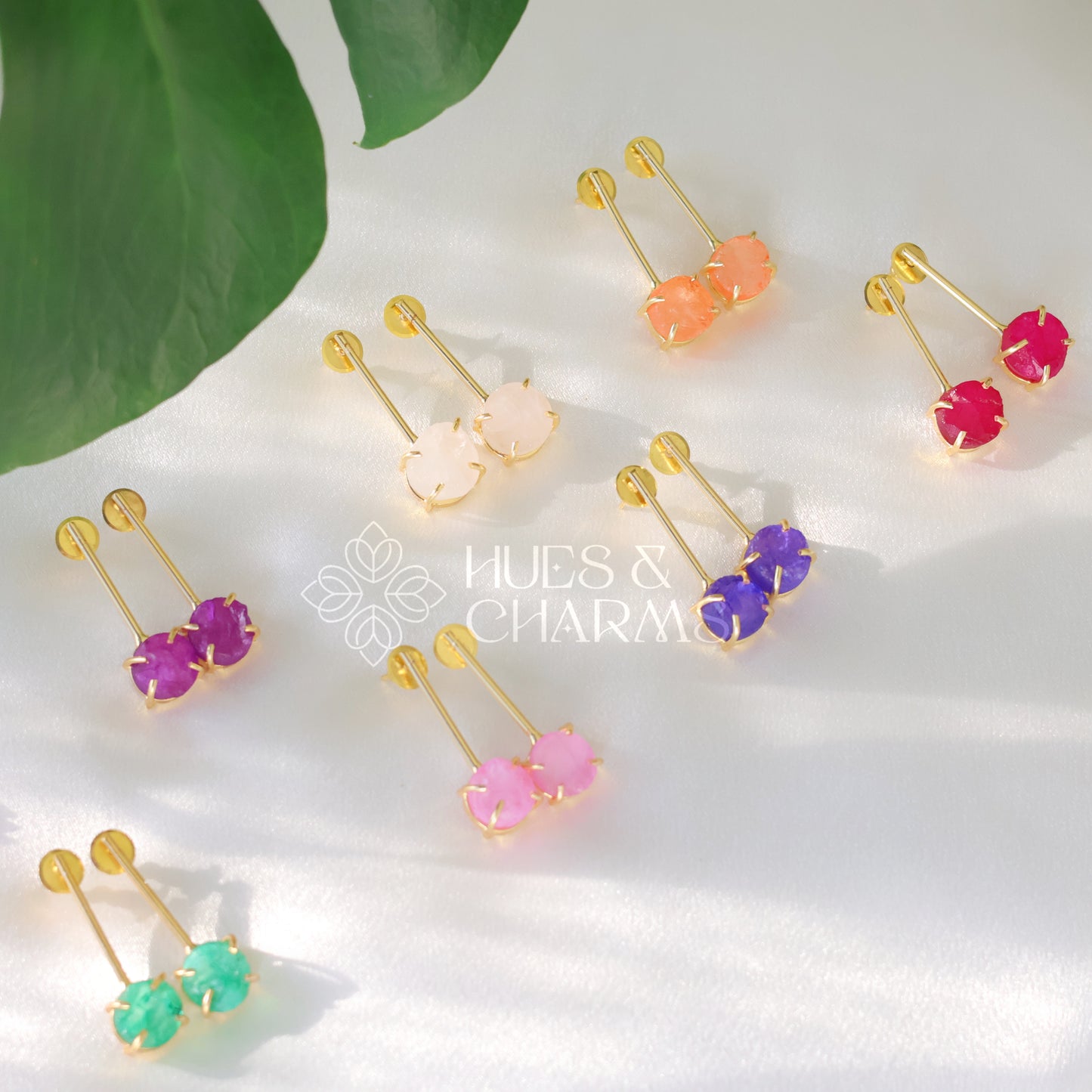 GOLDEN STICK EARRINGS WITH RAW DYED STONE (COLOURS AVAILABLE)