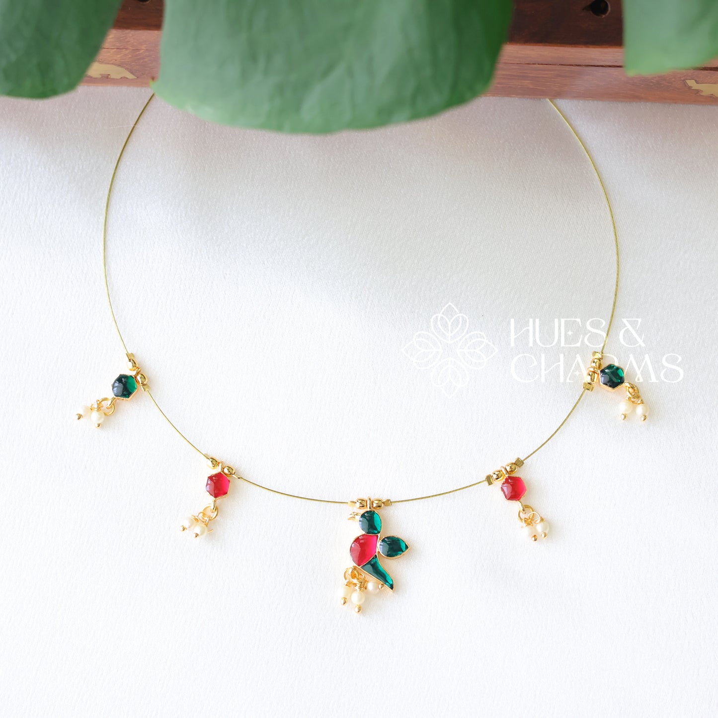 PARROT FLOATING NECKPIECE - PINK & GREEN