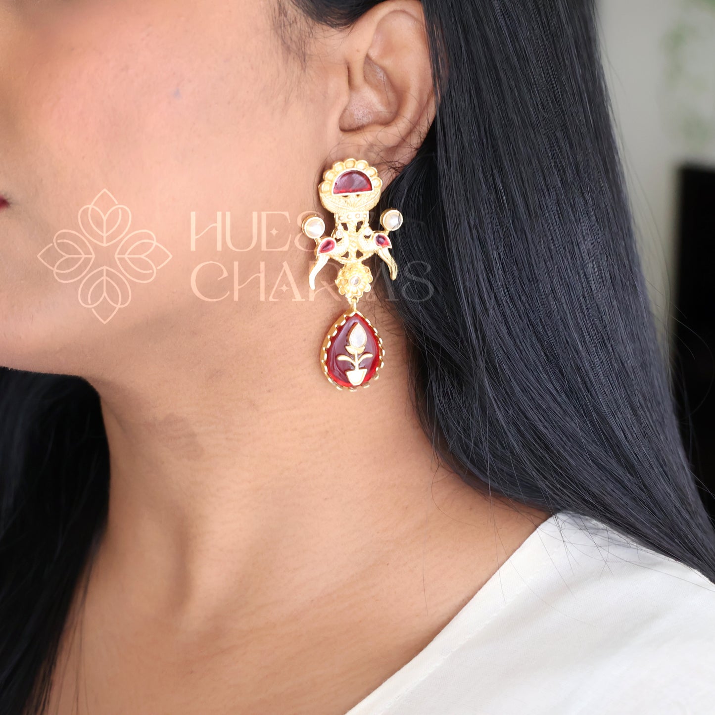 GOLDEN PEACOCK EARRINGS WITH PEARLS (COLOURS AVAILABLE)