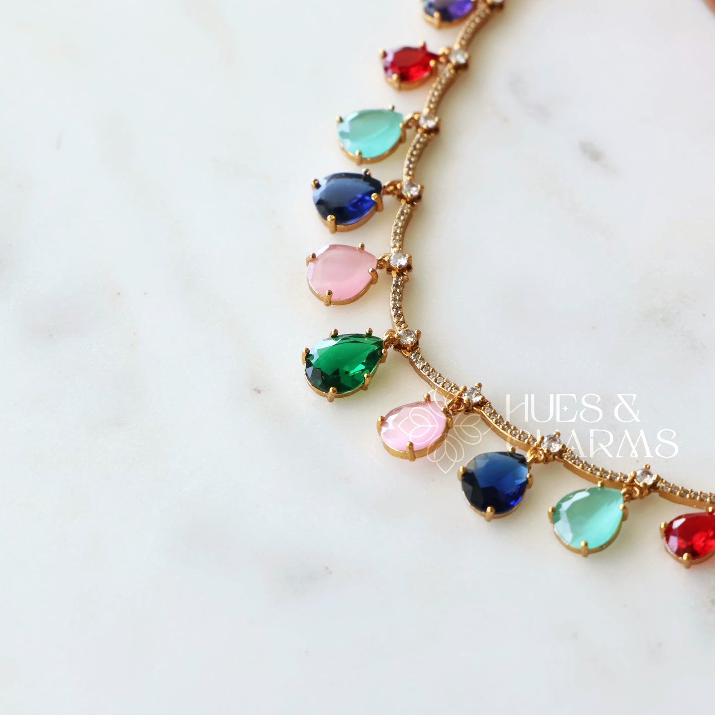 GOLDEN GLOSSY VELOURA DROP NECKLACE SET (COLOURS AVAILABLE)