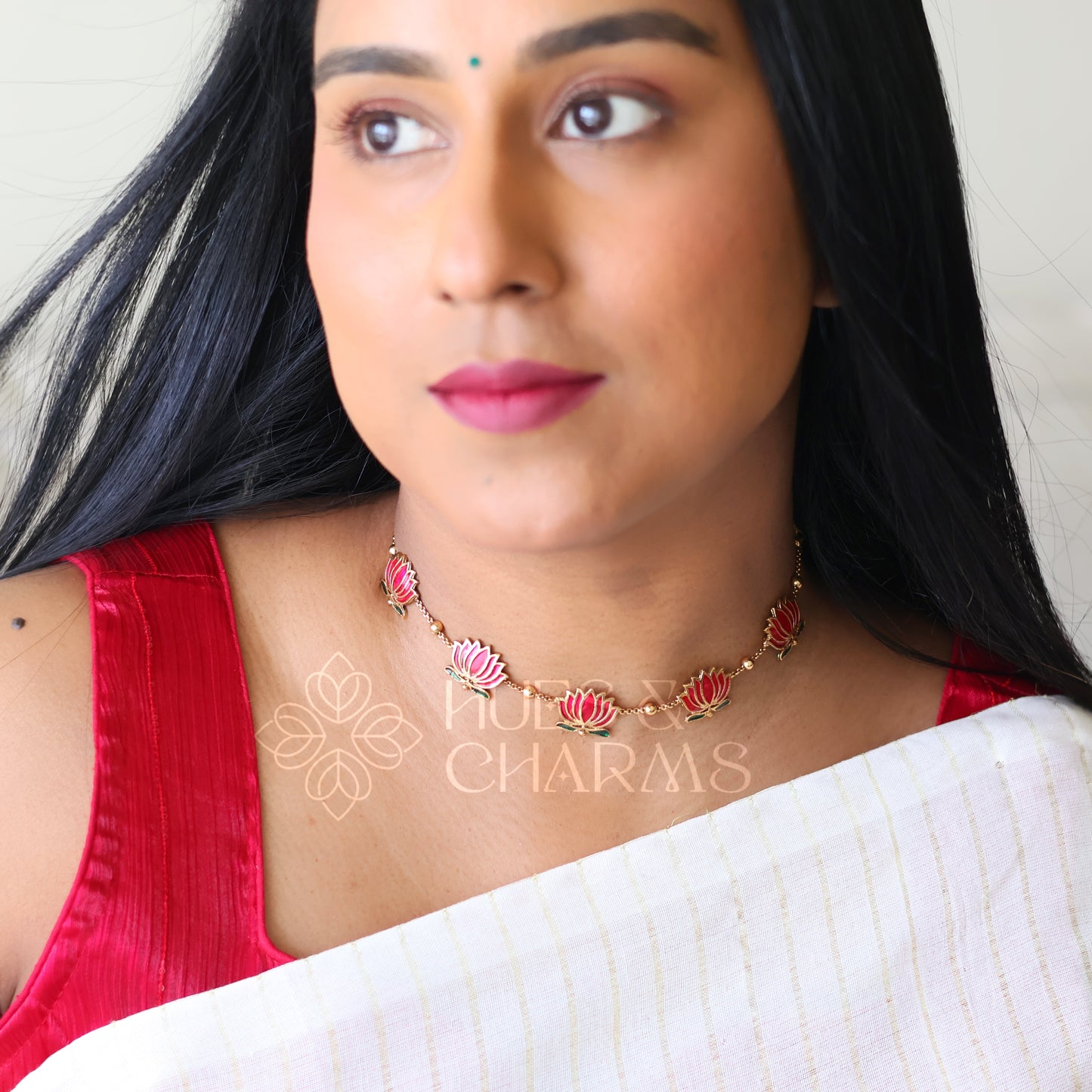 GOLDEN LOTUS NECKLACE SET (COLOURS AVAILABLE)