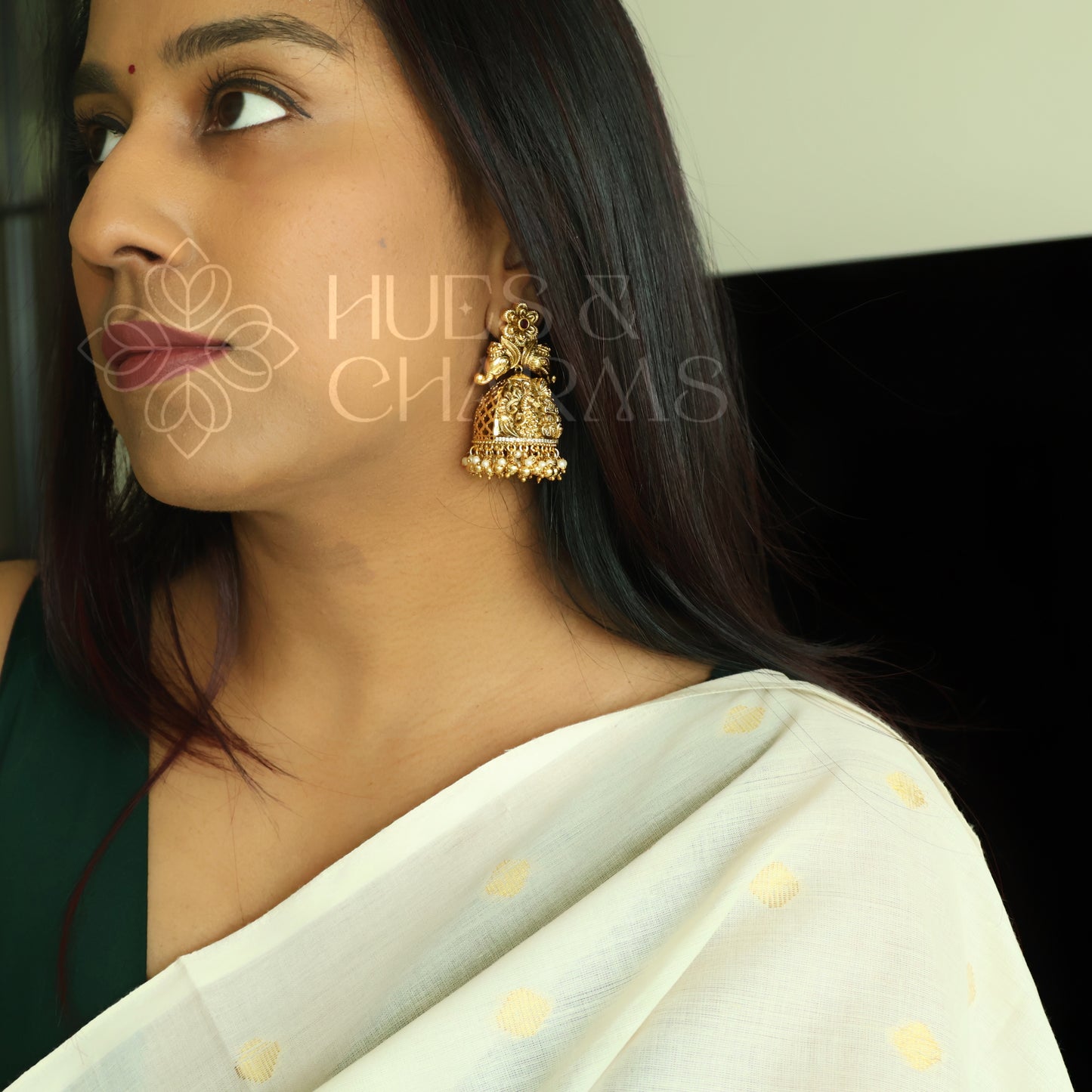TRADITIONAL PADMALAKSHMI STATEMENT FLORAL JHUMKA WITH PEARLS | PREMIUM JEWELLERY