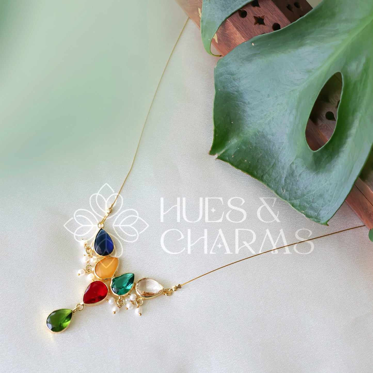 GLOSSY 5 DROP FLOATING NECKPIECE WITH PEARLS (COLOURS AVAILABLE)