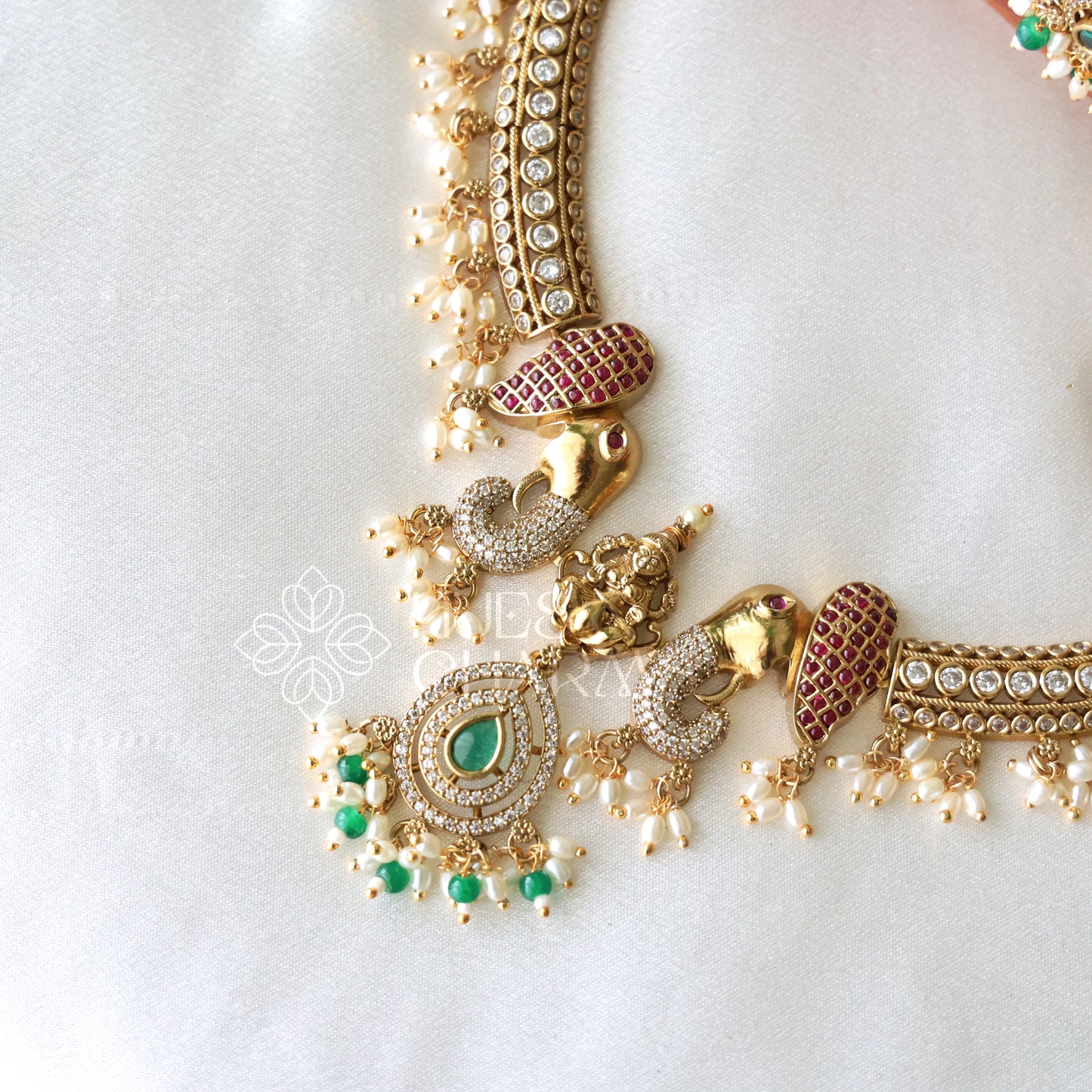 GOLDEN HERITAGE LAKSMI DETAILED STATEMENT NECKLACE SET WITH PEARLS