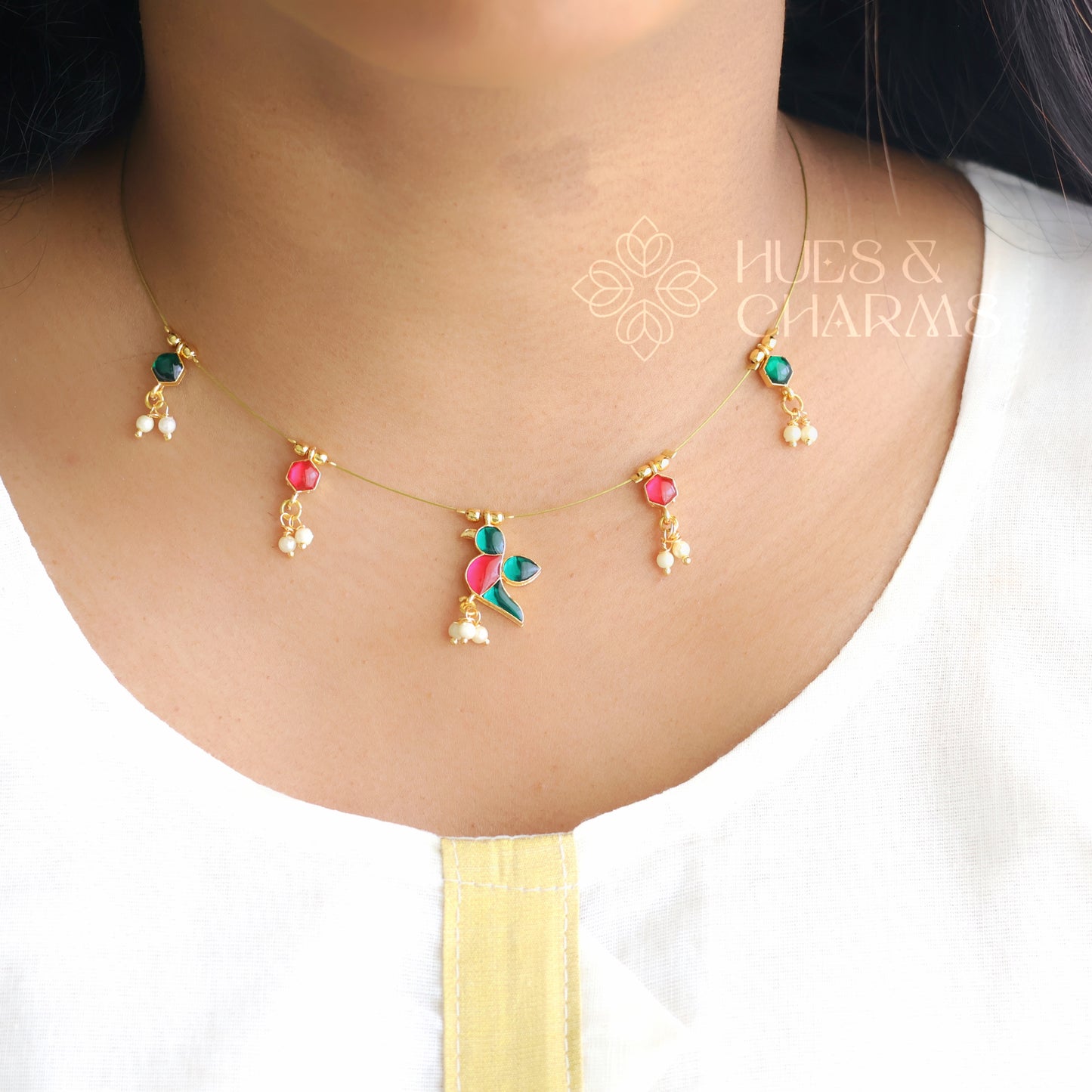 PARROT FLOATING NECKPIECE - PINK & GREEN