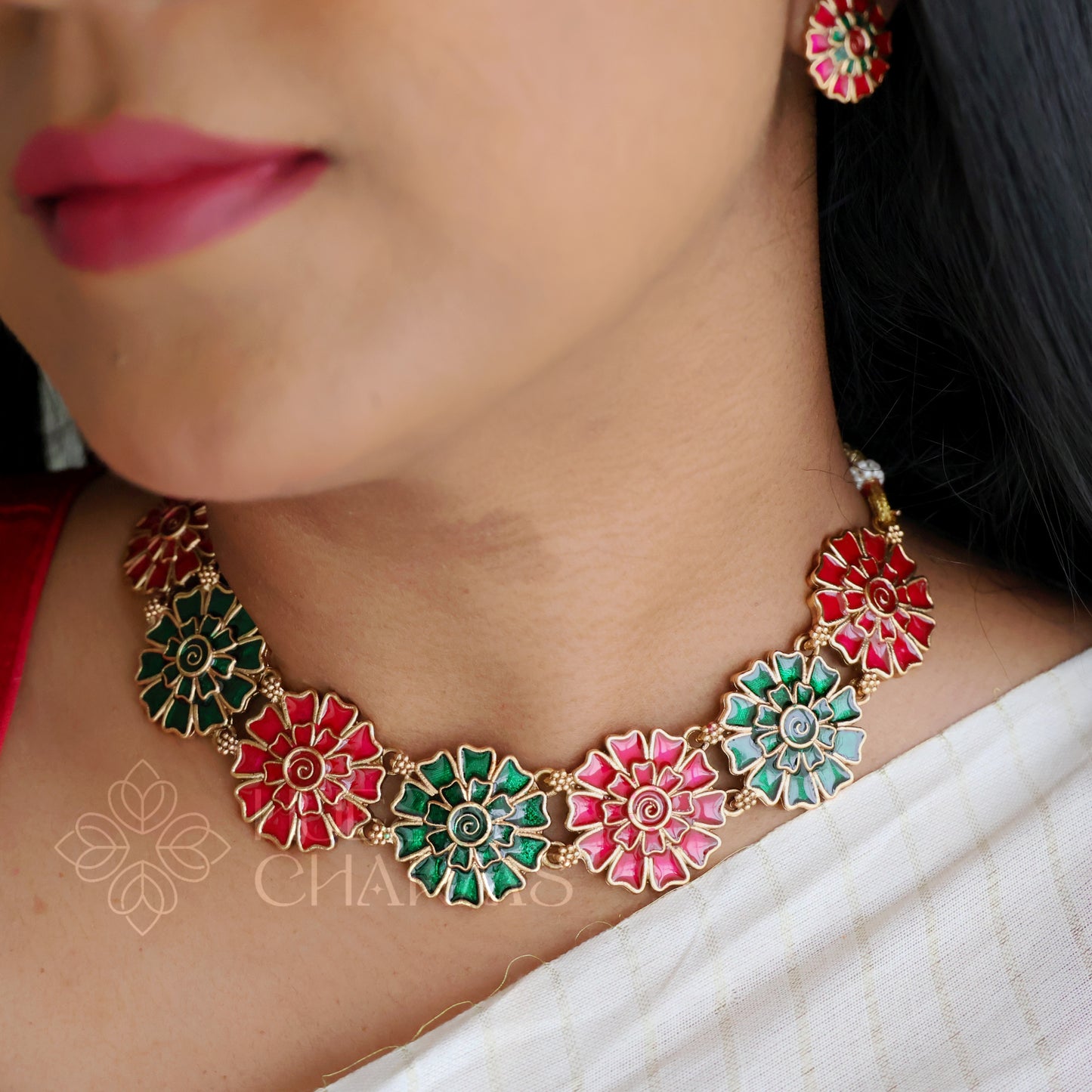 ENAMEL FLORAL NECKLACE SET