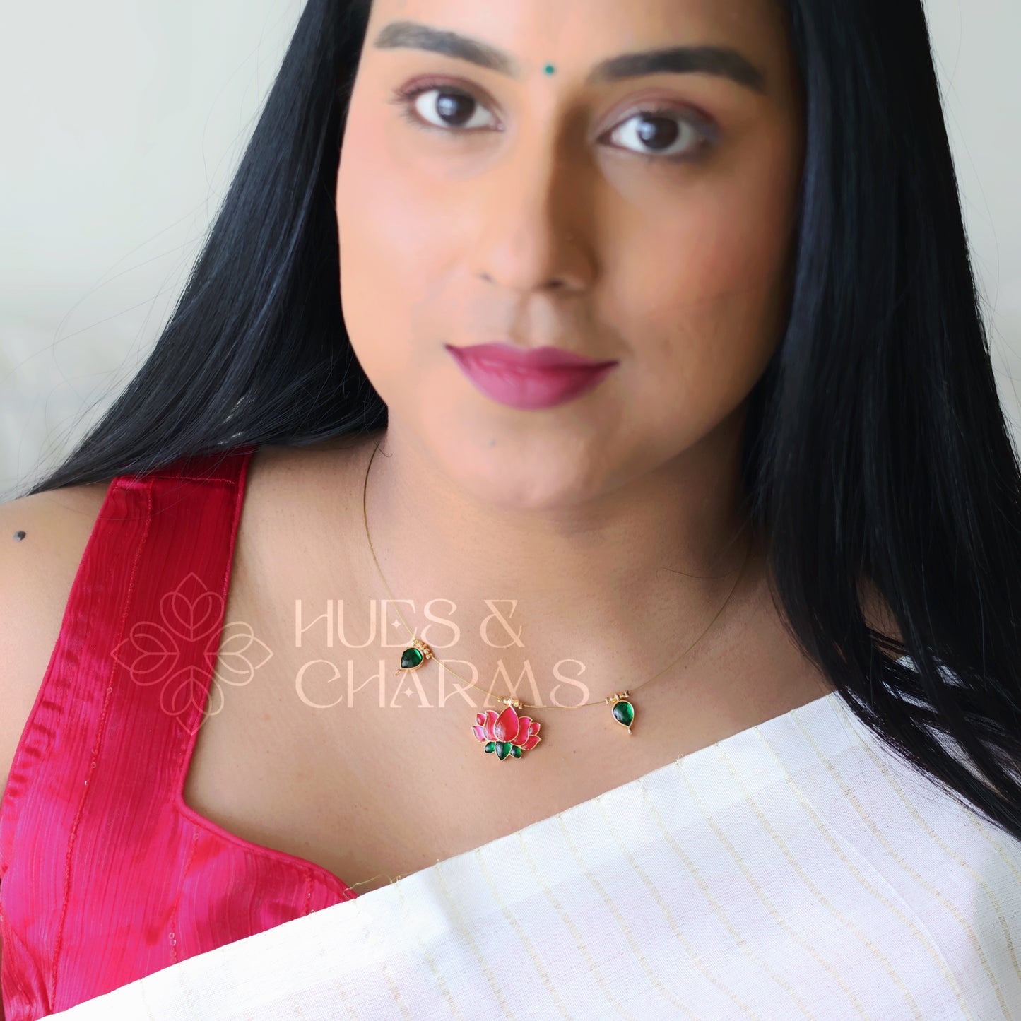 ETERNAL LOTUS FLOATING NECKPIECE- PINK AND GREEN