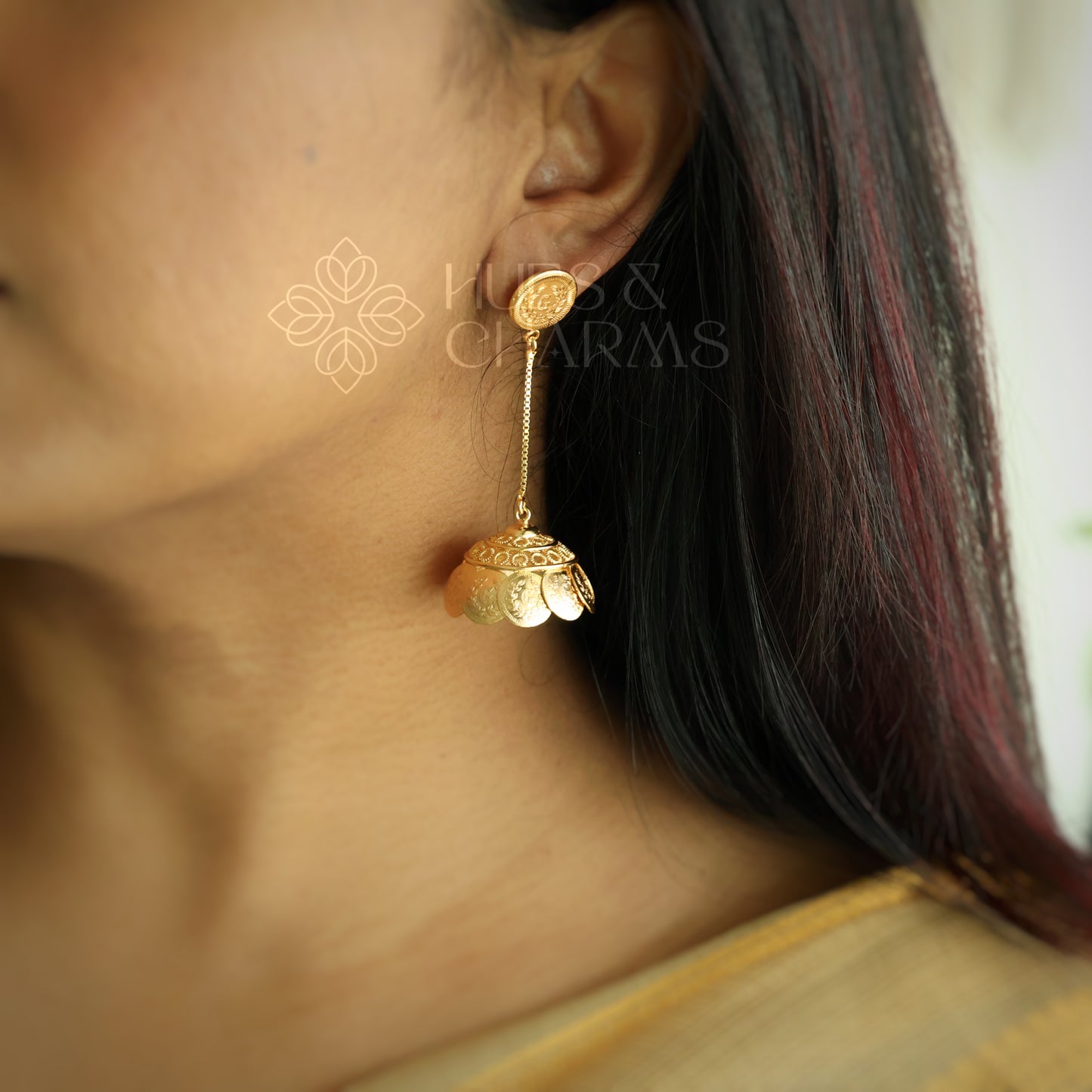 GOLDEN TARANGINI COIN JHUMKA (NON IDOL VERSION) | GOLD PLATED