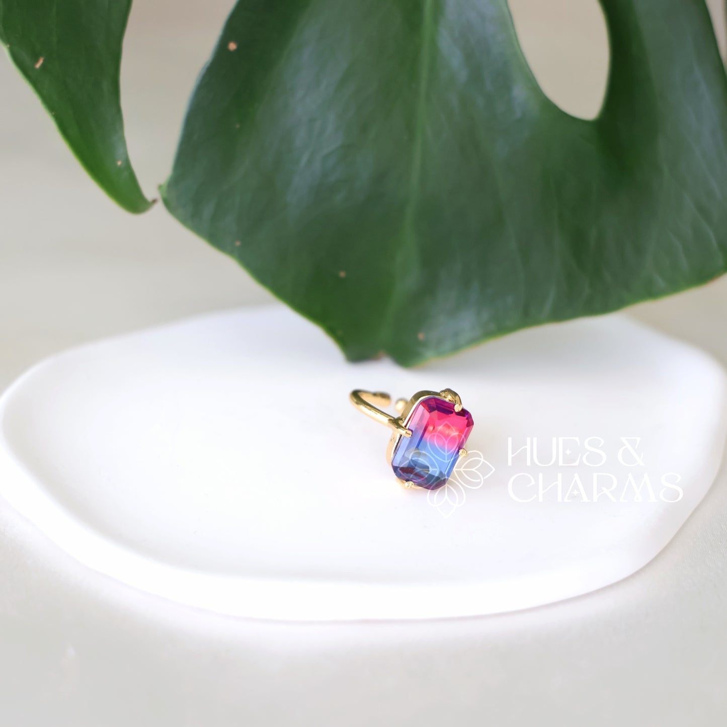 GLOSSY MULTICOLOUR RECTANGLE SHAPE ADJUSTABLE RING (COLOURS AVAILABLE)
