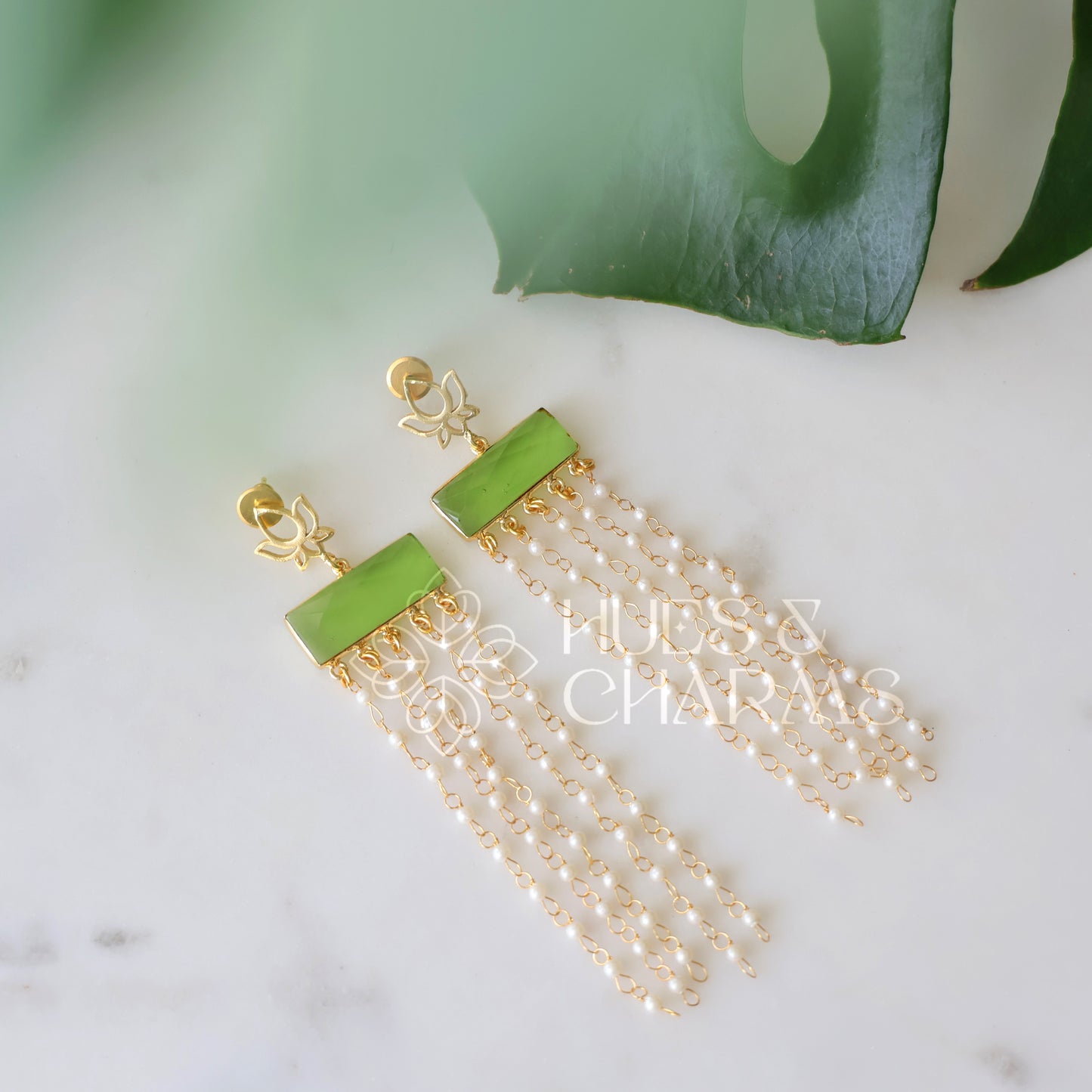 GOLDEN LAYERED LOTUS PEARL EARRINGS (COLOURS AVAILABLE)