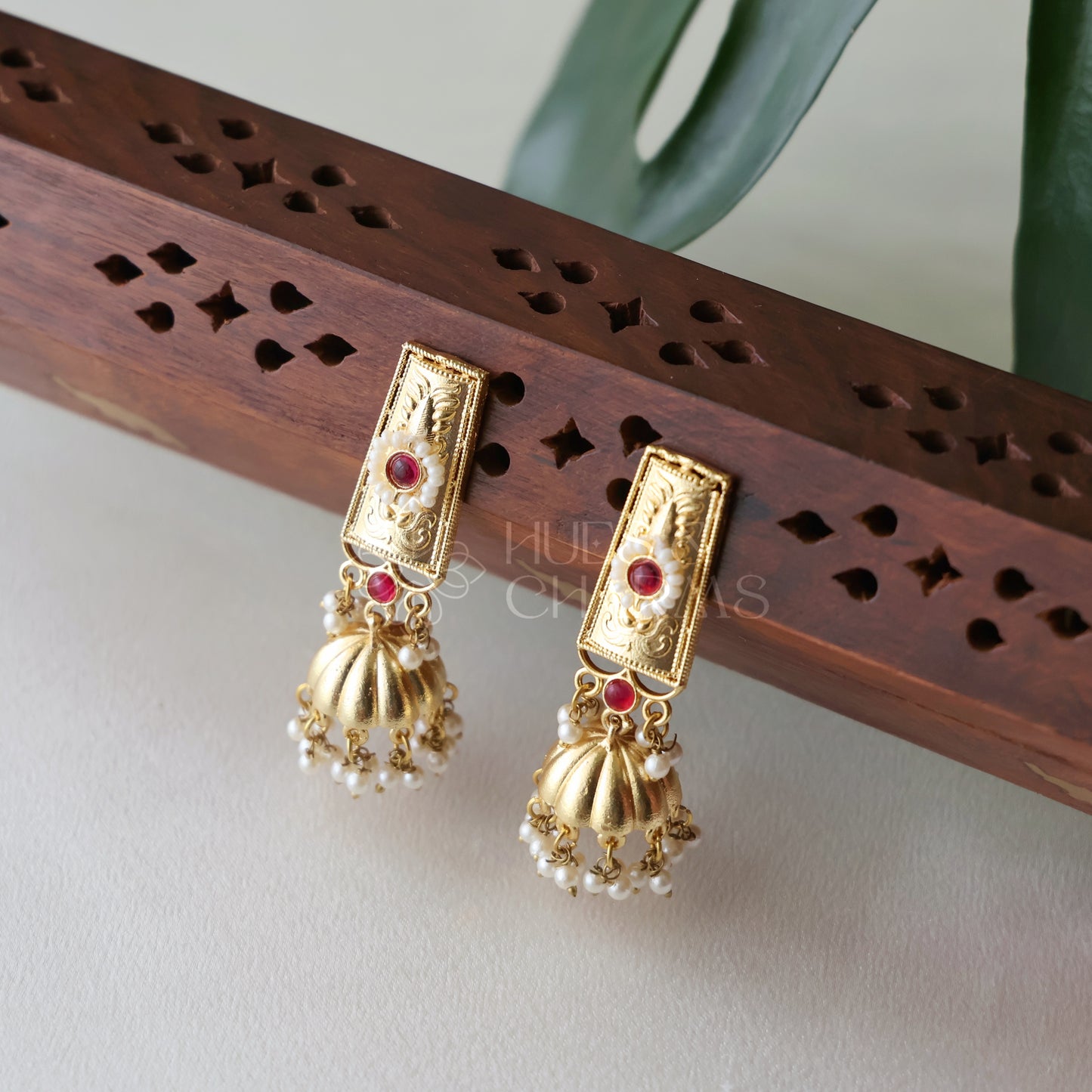 GOLDEN VARNIKA JHUMKA WITH PEARLS (COLOURS AVAILABLE)