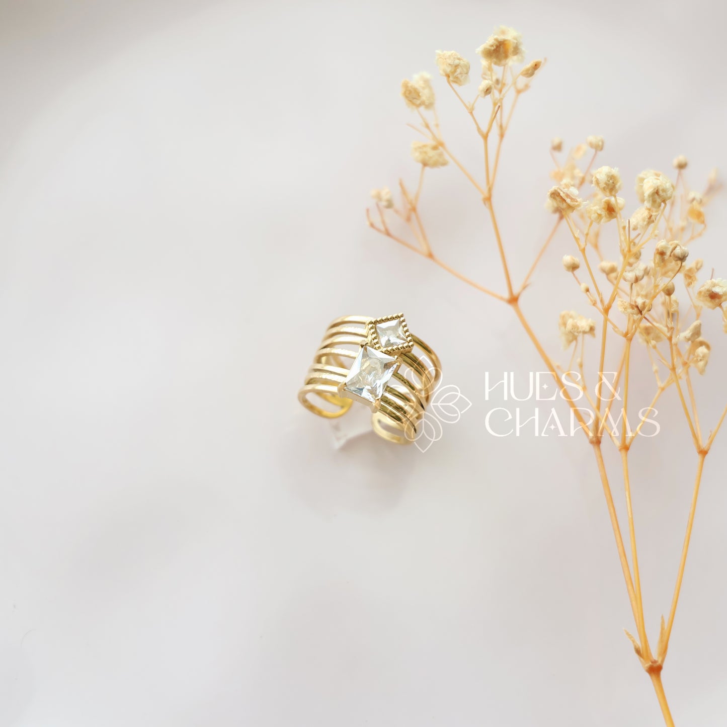 GOLDEN DUAL STONE STATEMENT ADJUSTABLE RING