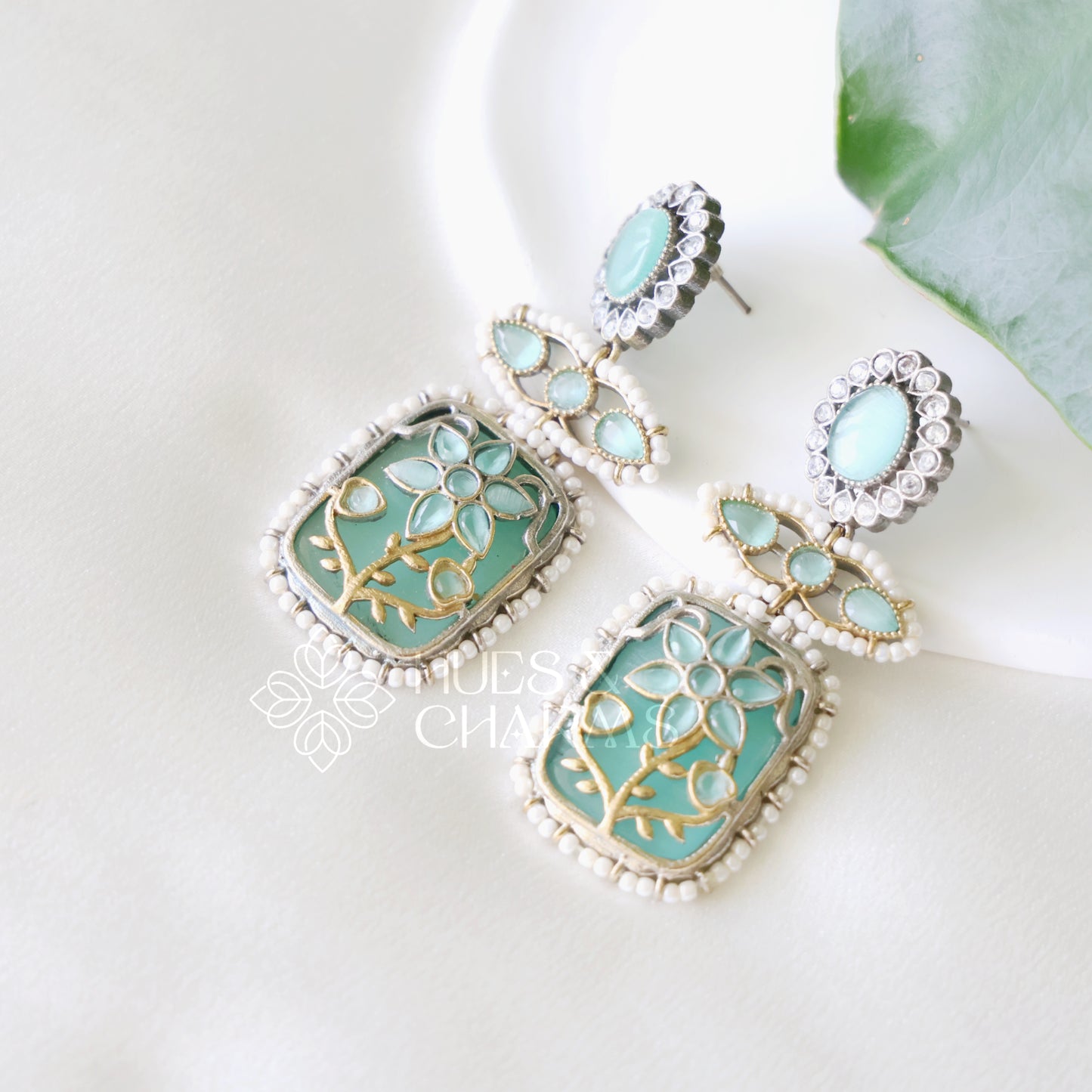 DUAL TONE FLORAL STATEMENT EARRINGS WITH BEADS ( COLOURS AVAILABLE )