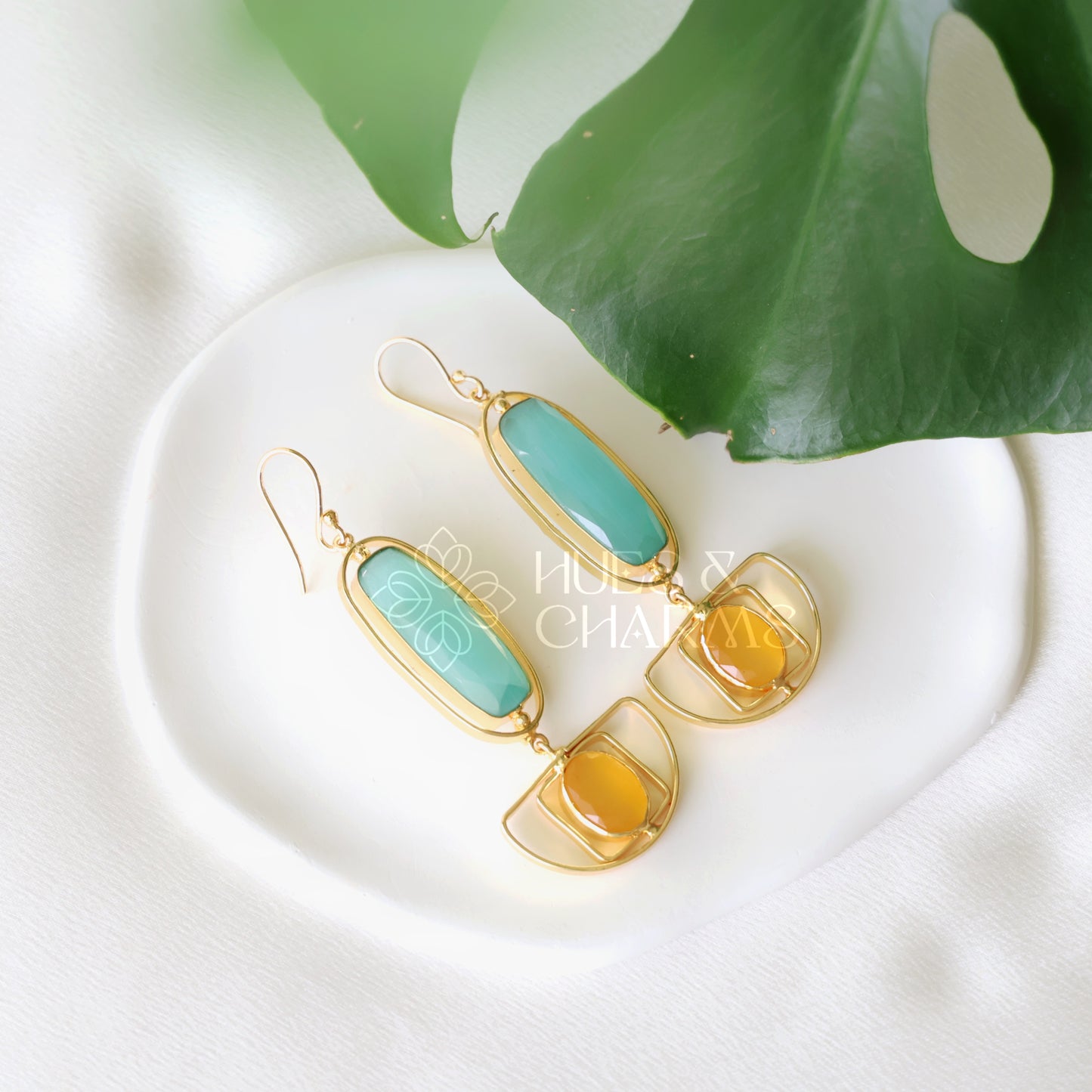 GOLDEN GLOSSY HALF MOON DANGLER EARRINGS (COLOURS AVAILABLE)