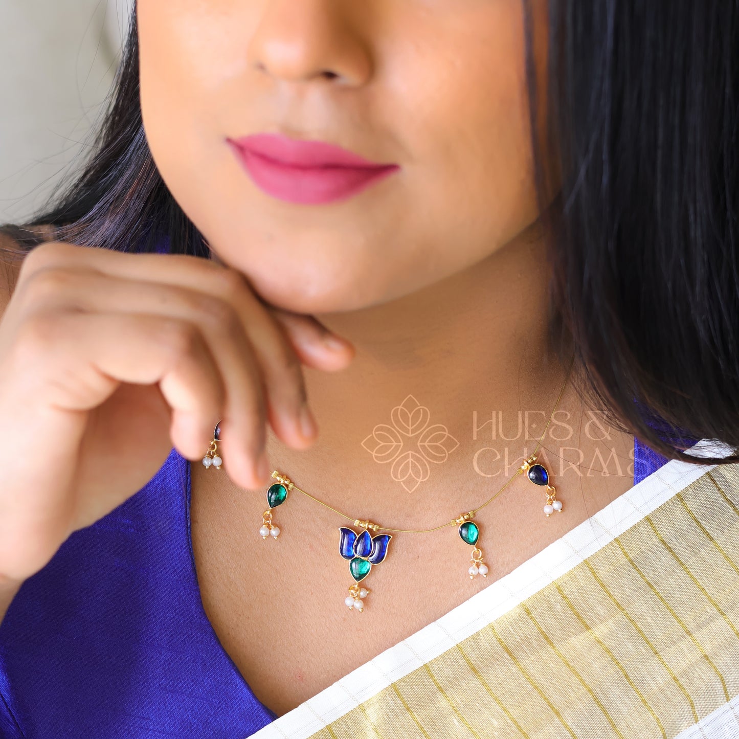 LOTUS FLOATING NECKPIECE - BLUE & GREEN