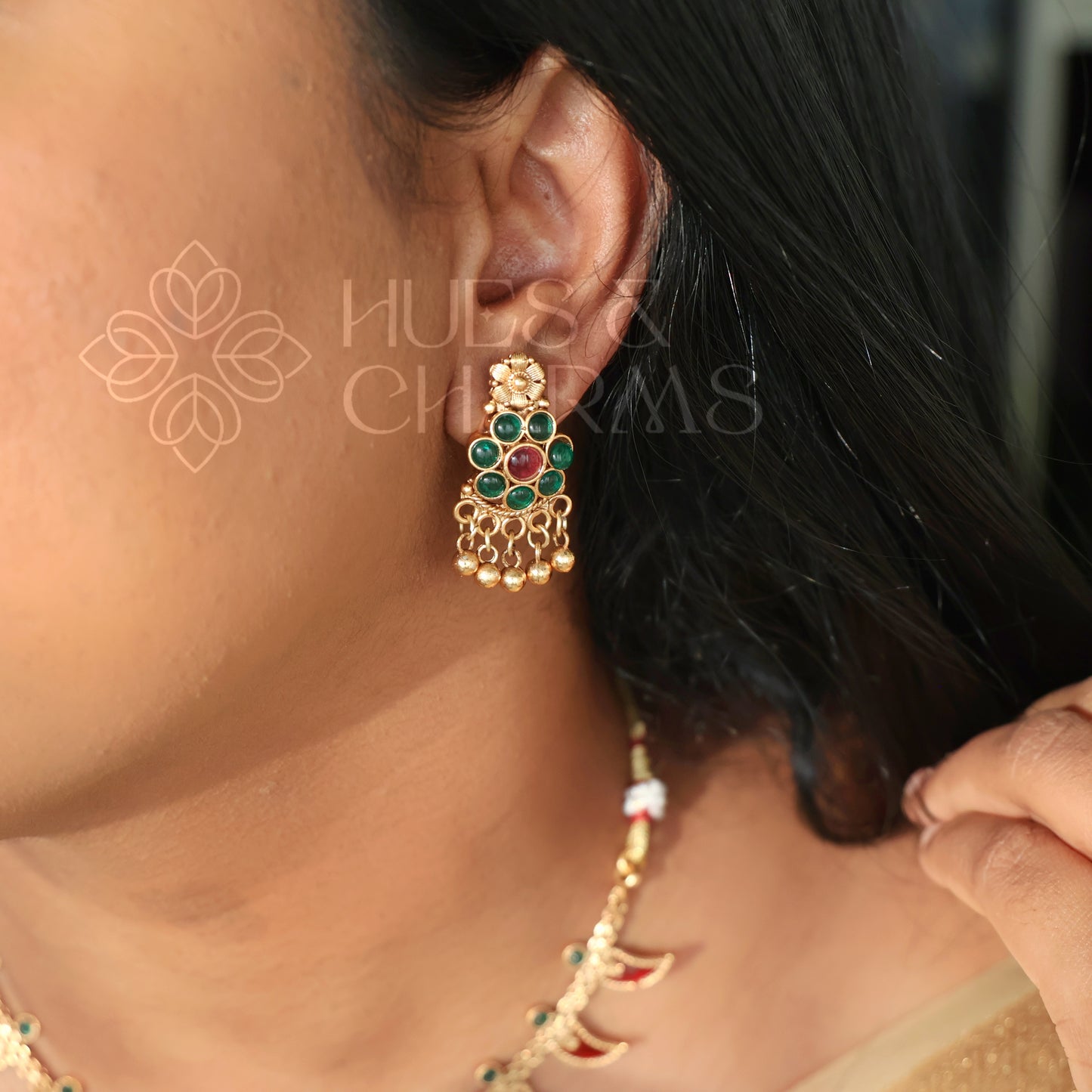 GOLDEN MANGA RATNAM NECKLACE SET (COLOURS AVAILABLE)