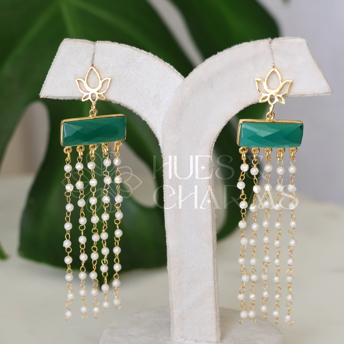 GOLDEN LAYERED LOTUS PEARL EARRINGS (COLOURS AVAILABLE)