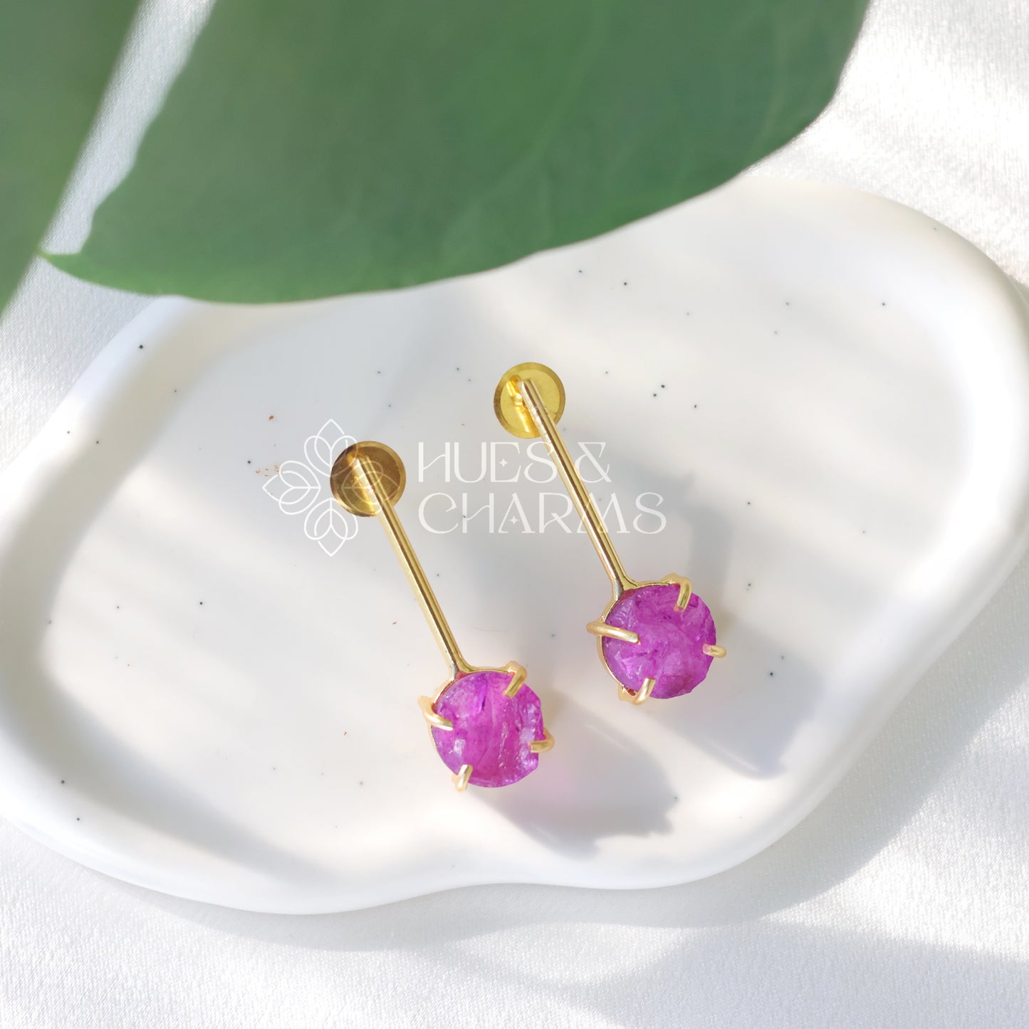 GOLDEN STICK EARRINGS WITH RAW DYED STONE (COLOURS AVAILABLE)