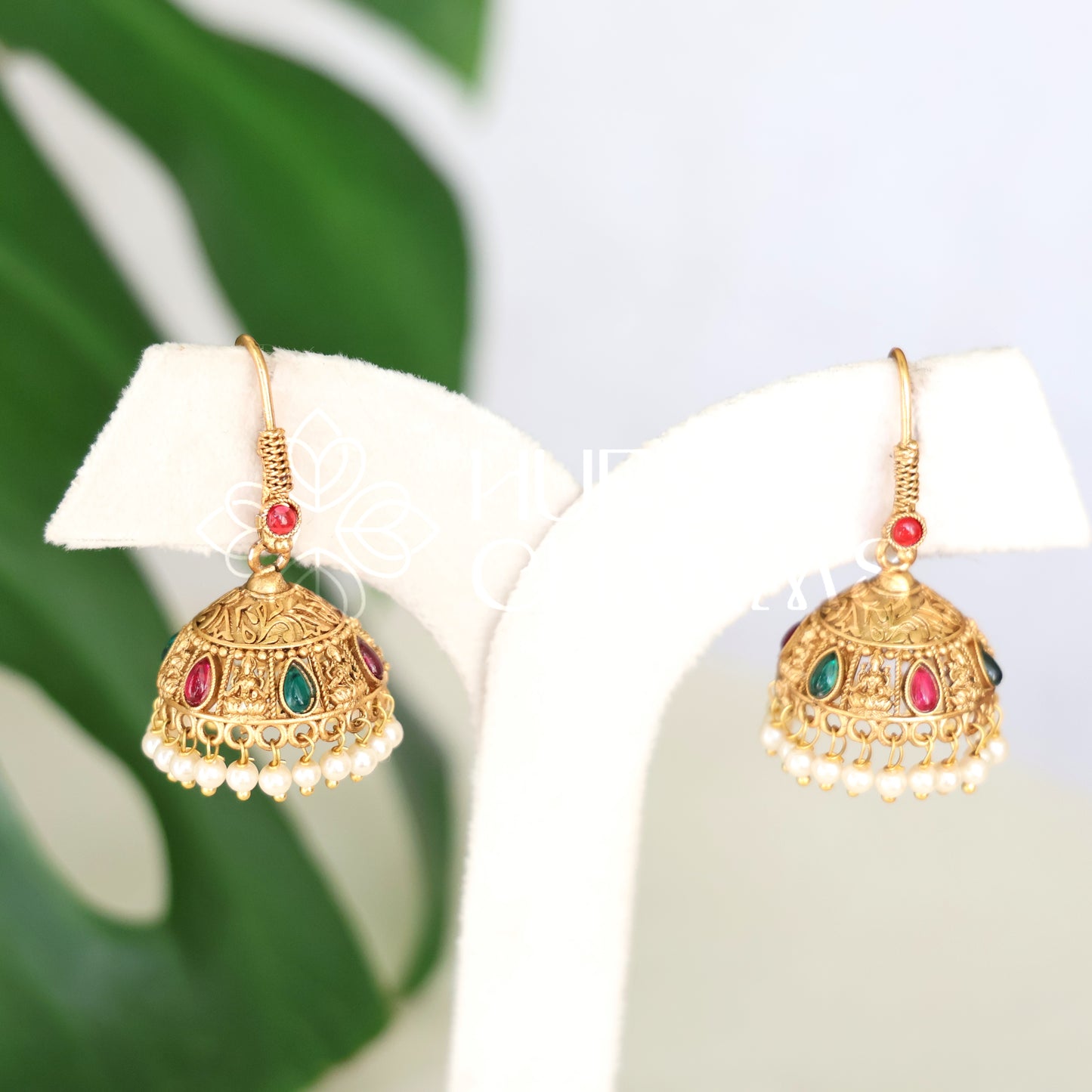 GOLDEN SUVARNA LAKSHMI SIMPLE JHUMKA WITH PEARLS