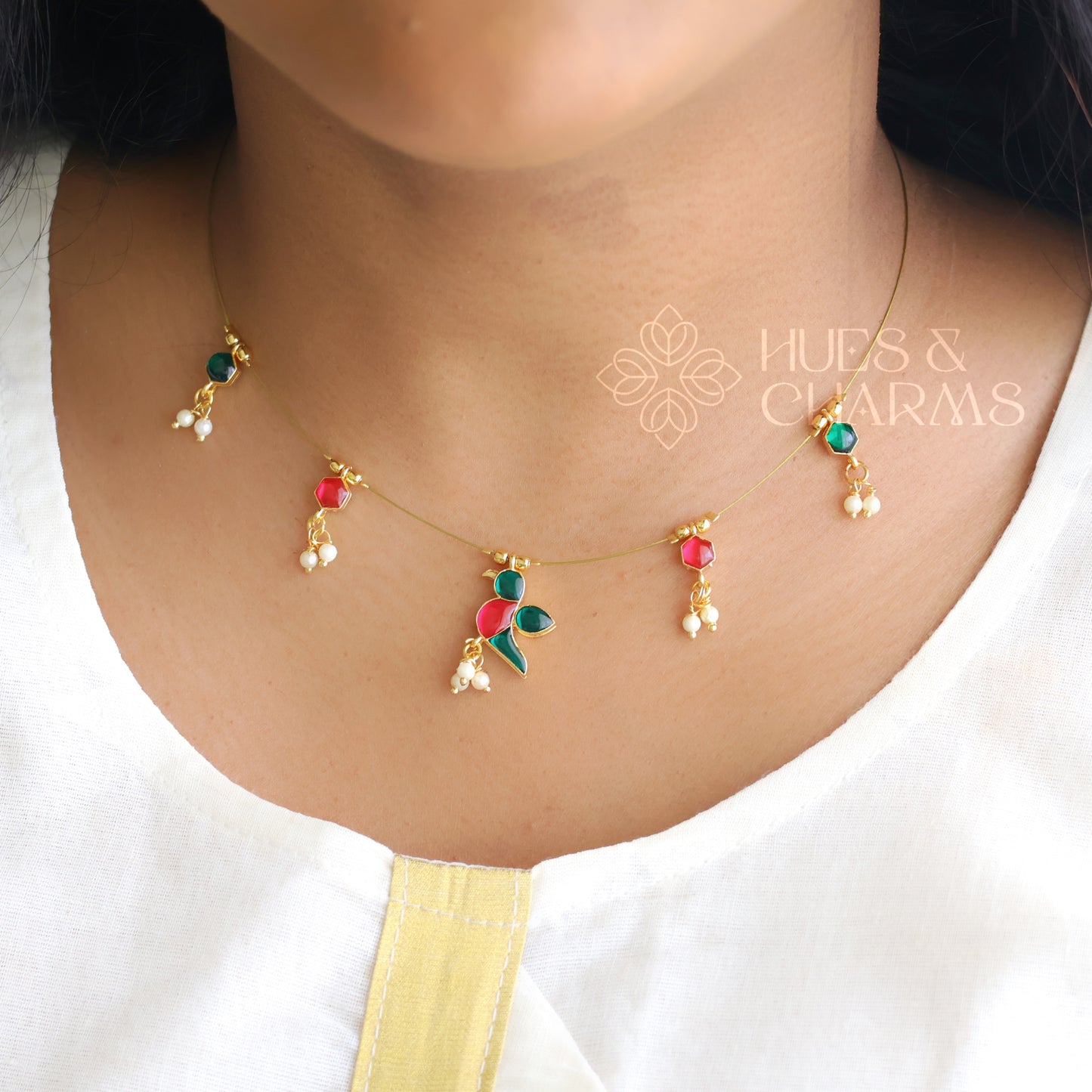 PARROT FLOATING NECKPIECE - PINK & GREEN