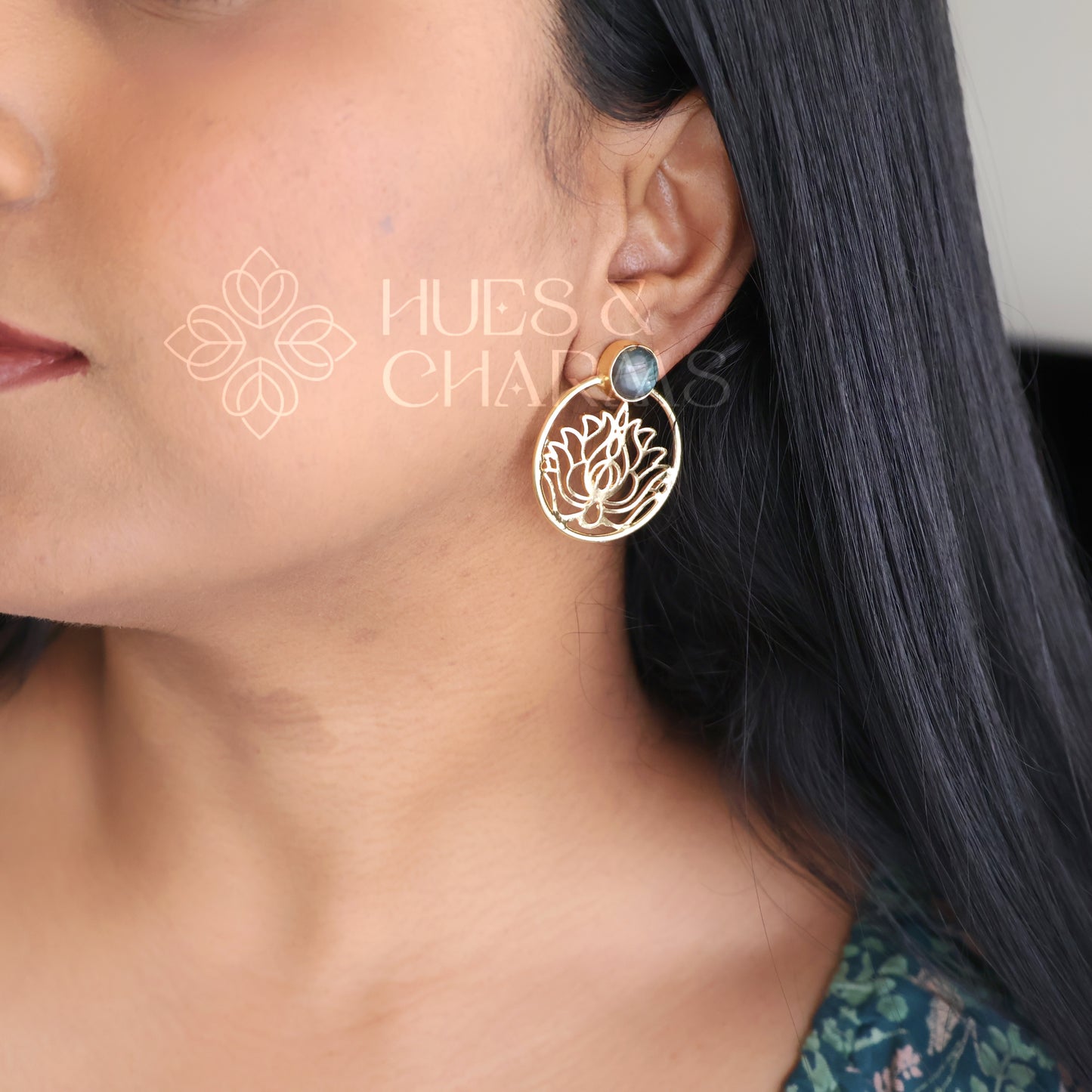 GOLDEN RAW STONE LOTUS EARRINGS