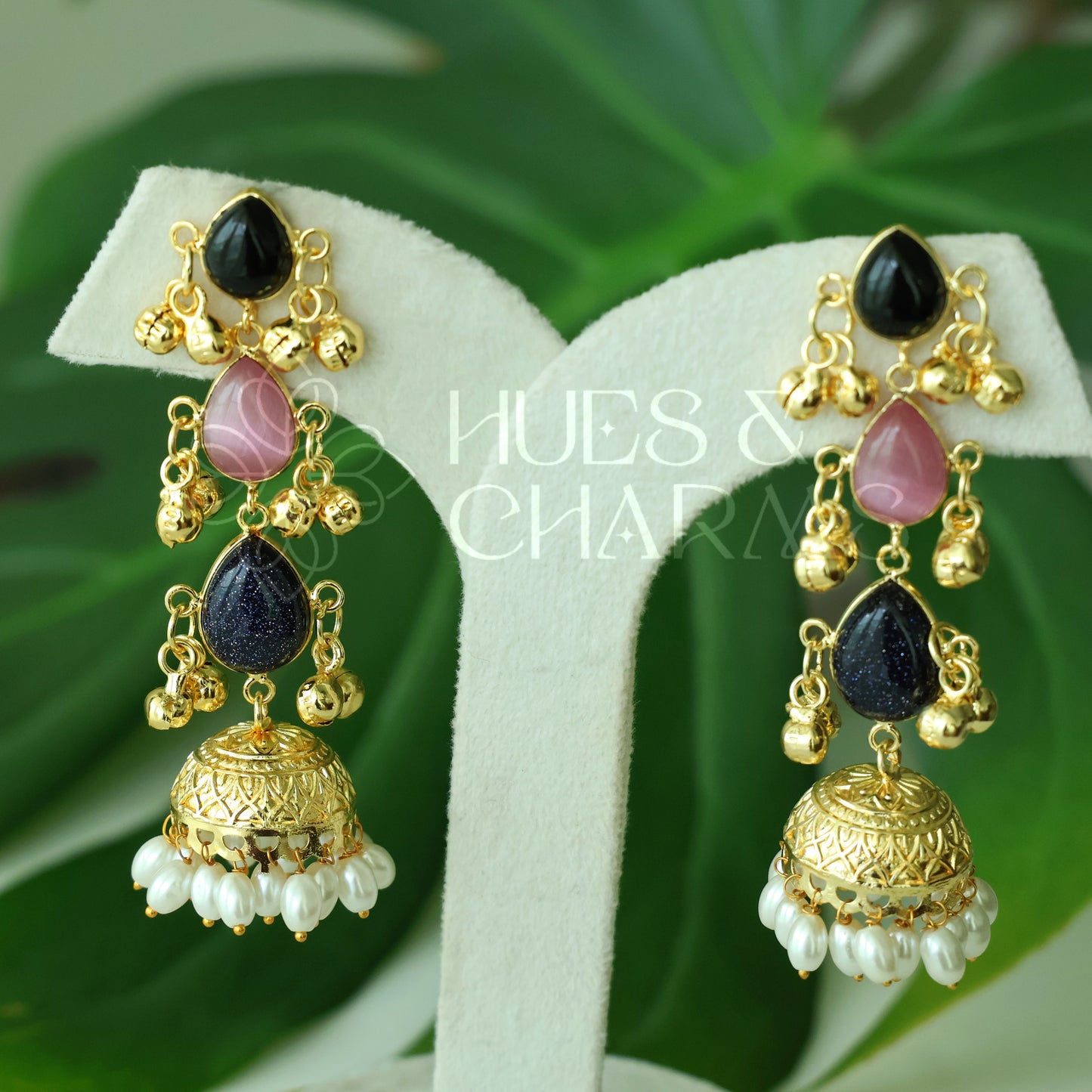 GOLDEN KANIKA PEARL GHUNGROO JHUMKA (Colours available)