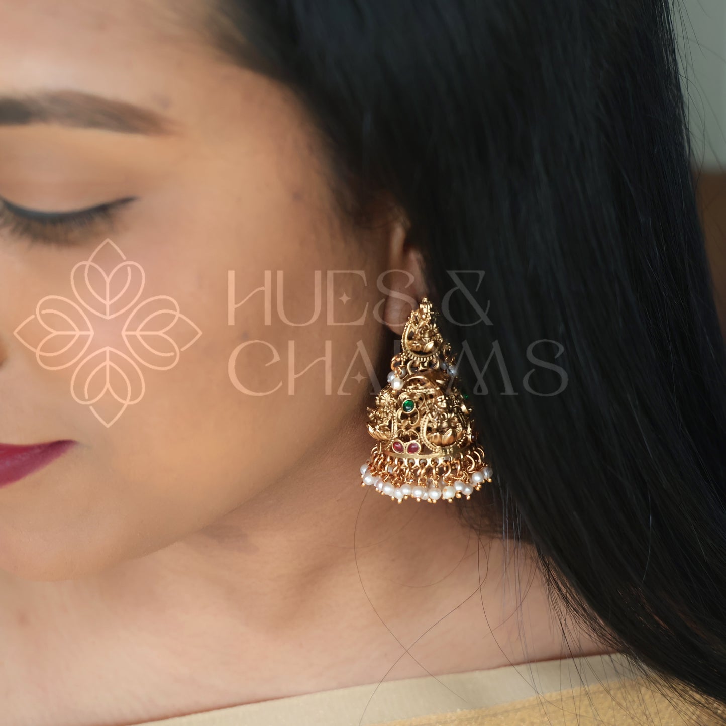 SUVARNA DEVI STATEMENT JHUMKA WITH PEARLS