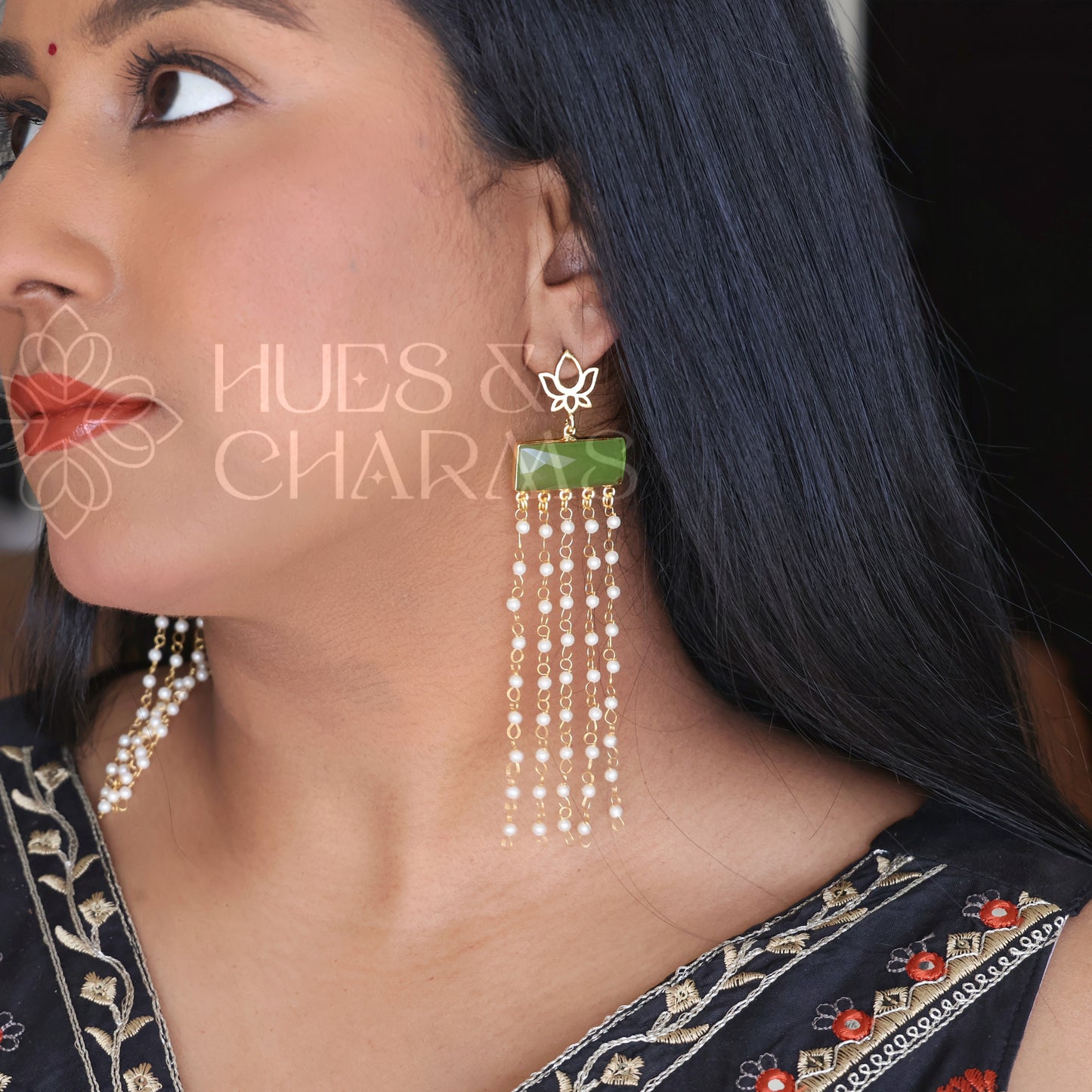 GOLDEN LAYERED LOTUS PEARL EARRINGS (COLOURS AVAILABLE)