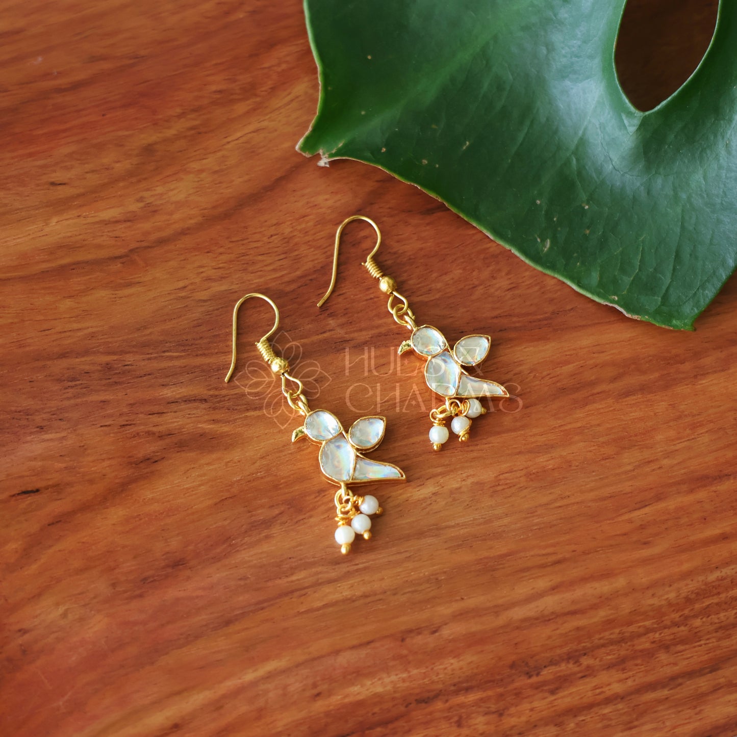 WHITE PARROT DROPS EARRINGS