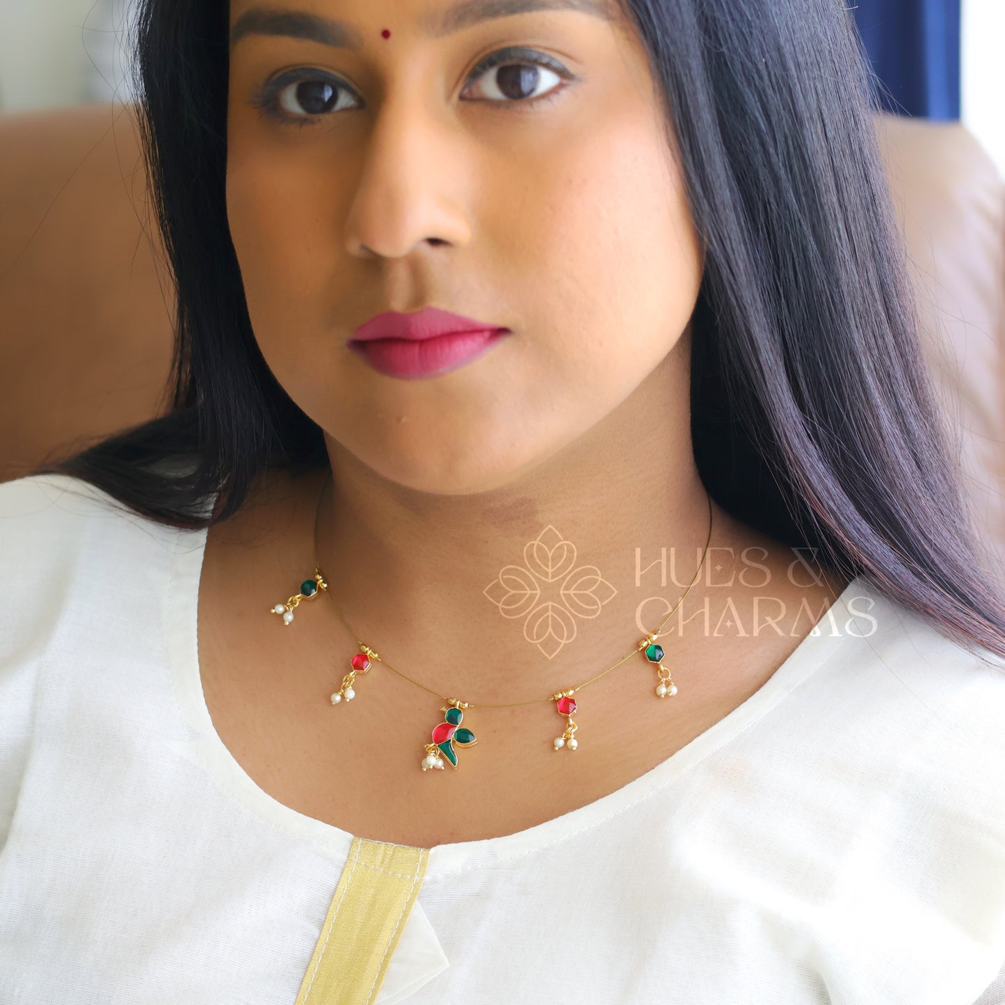 PARROT FLOATING NECKPIECE - PINK & GREEN