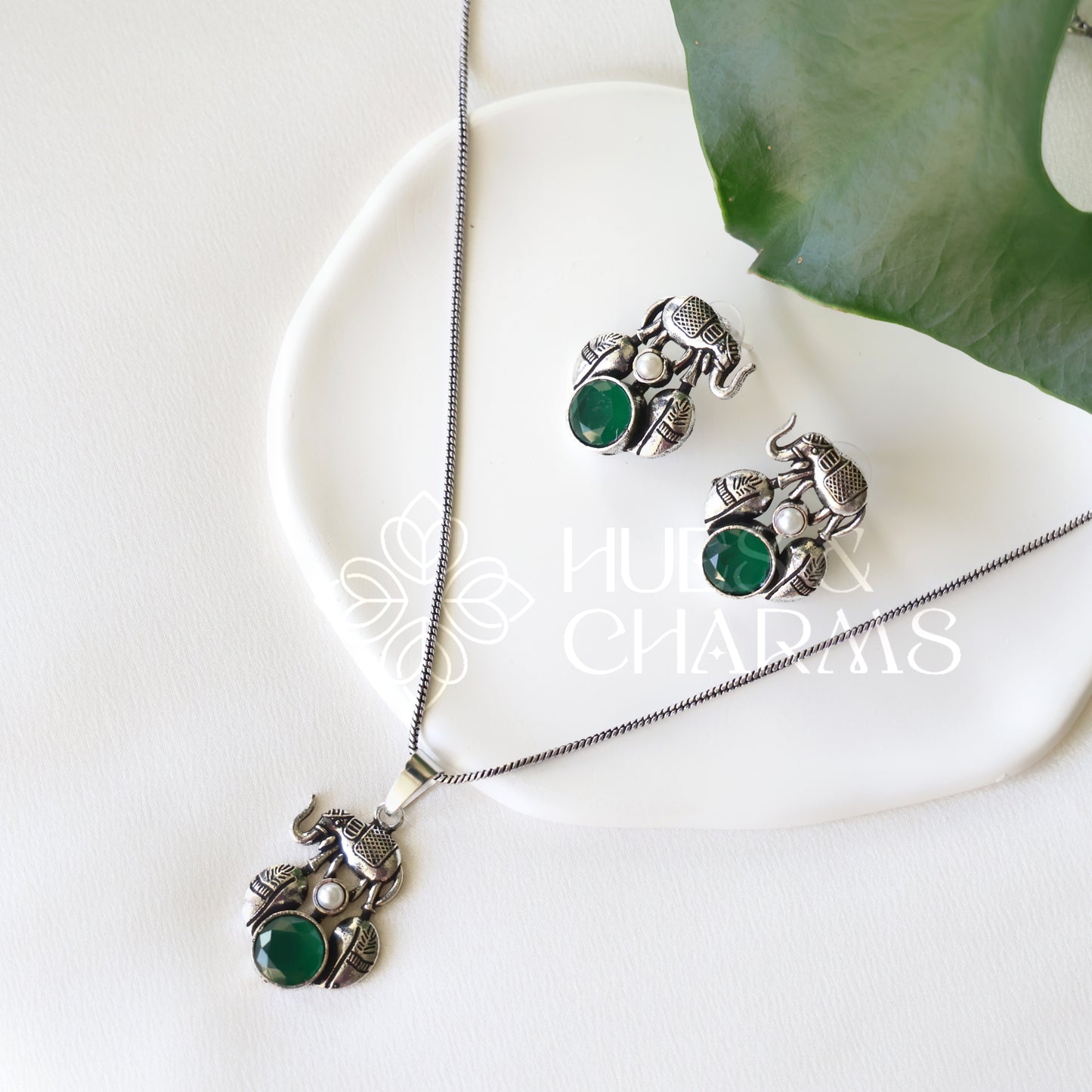 OXIDIZED HATHI LONG SIMPLE NECKLACE SET