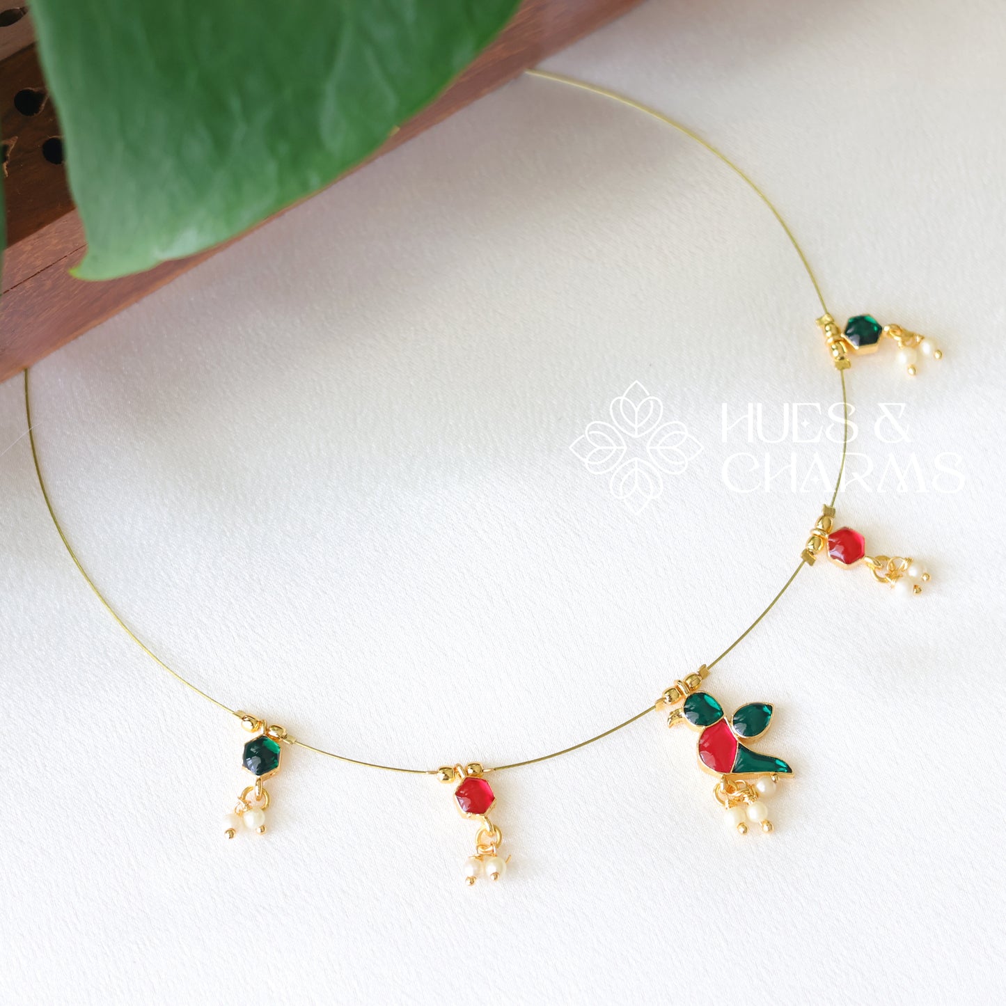 PARROT FLOATING NECKPIECE - PINK & GREEN