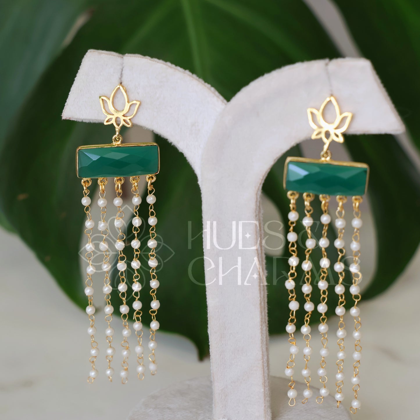 GOLDEN LAYERED LOTUS PEARL EARRINGS (COLOURS AVAILABLE)