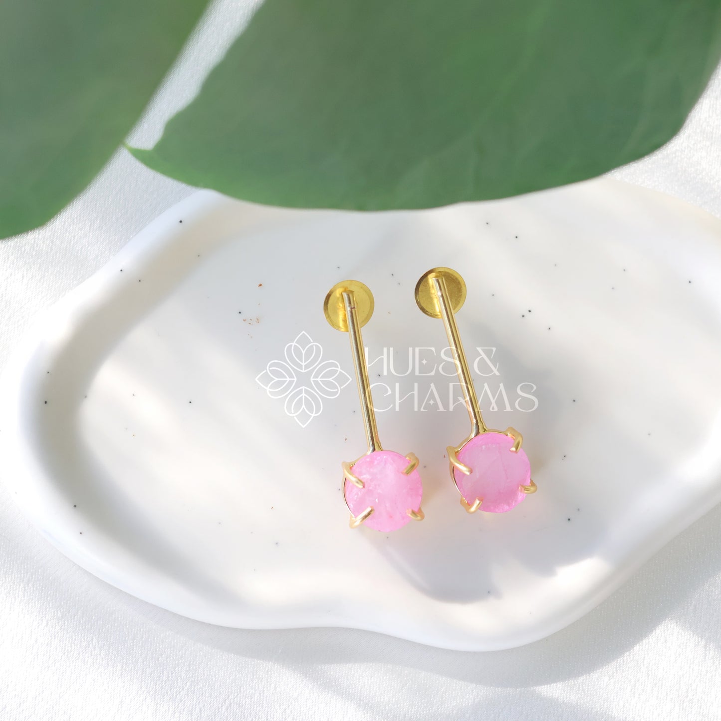 GOLDEN STICK EARRINGS WITH RAW DYED STONE (COLOURS AVAILABLE)
