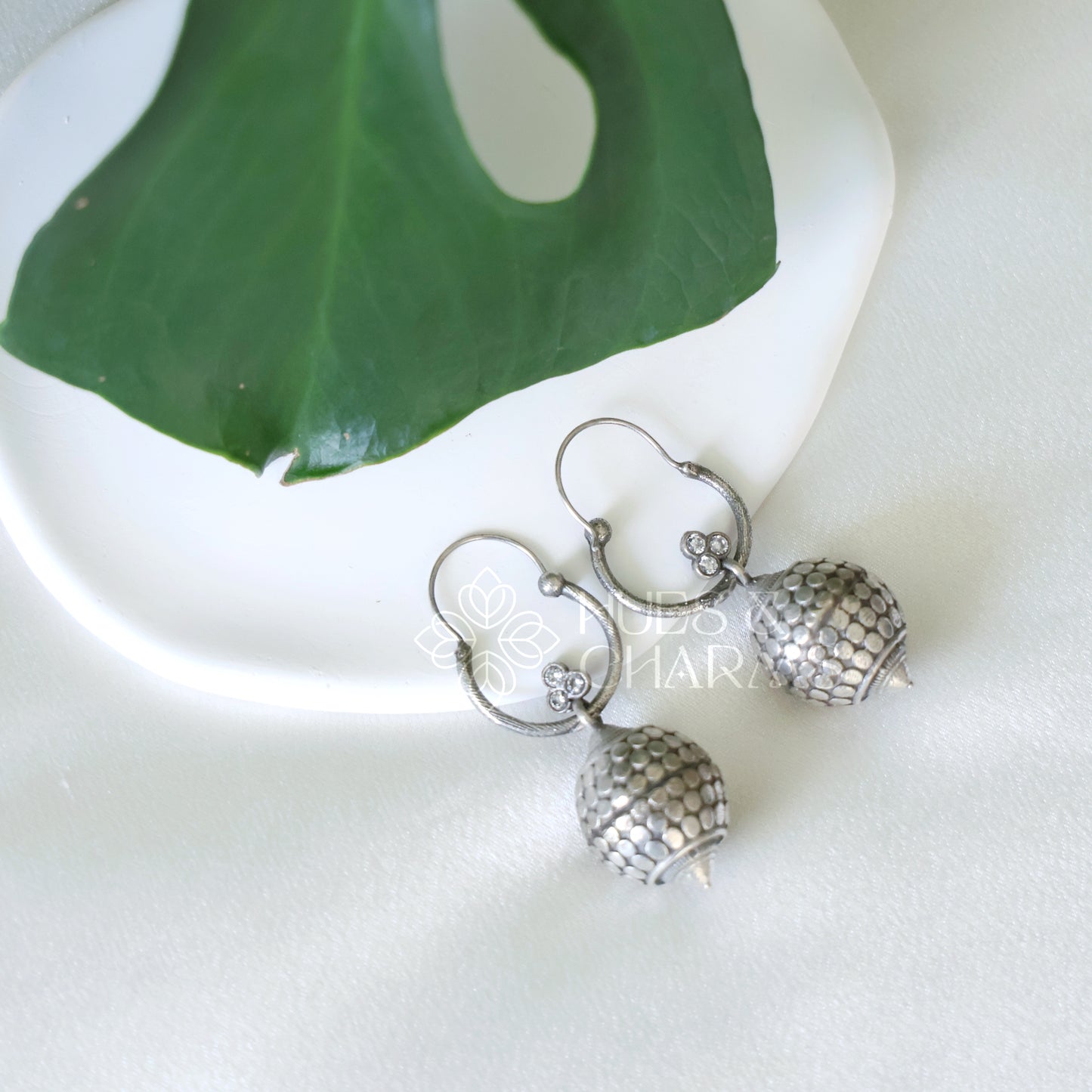 OXIDIZED BALL DROP EARINGS