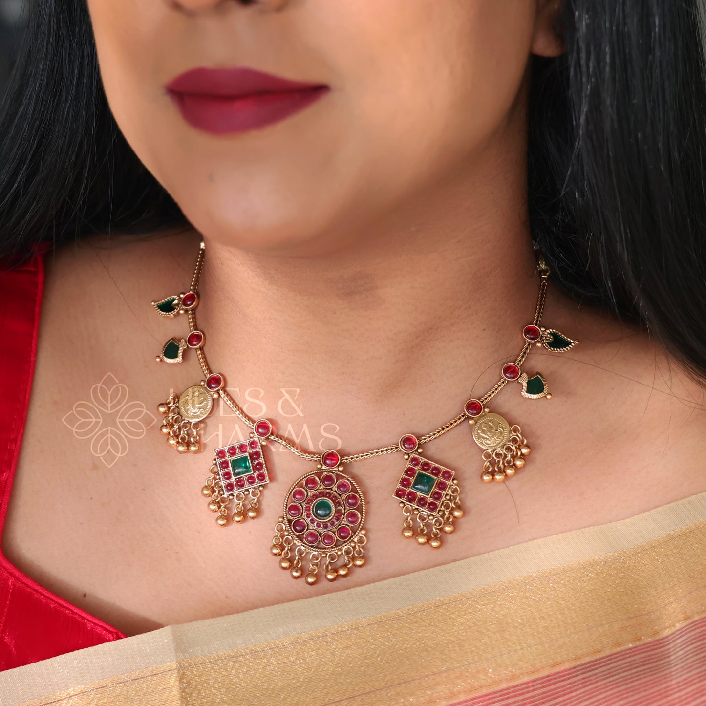 STATEMENT PALAKKA AND KASHU COIN FUSION NECKLACE SET