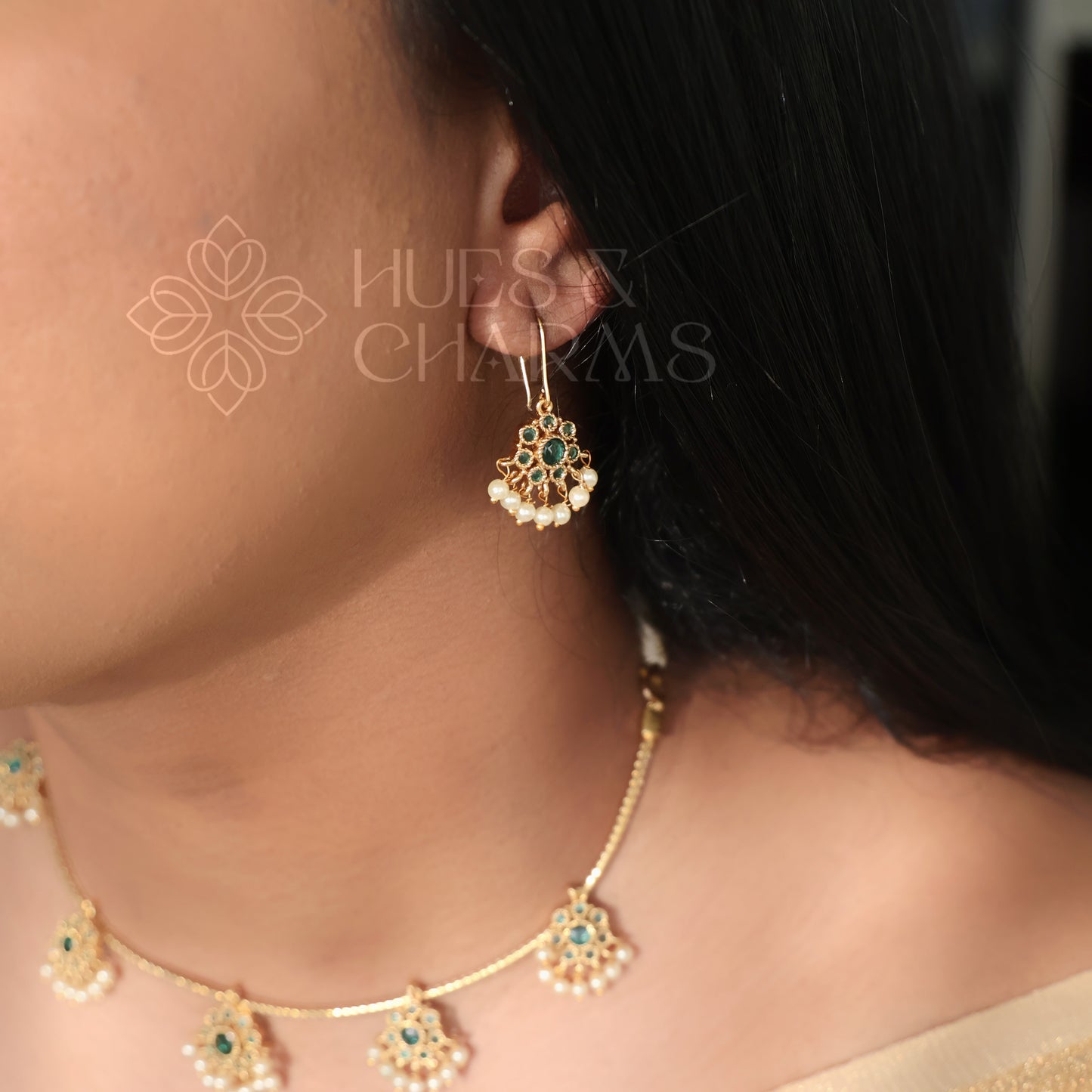 GOLDEN GULMOHAR DROPLET NECKLACE SET (COLOURS AVAILABLE)