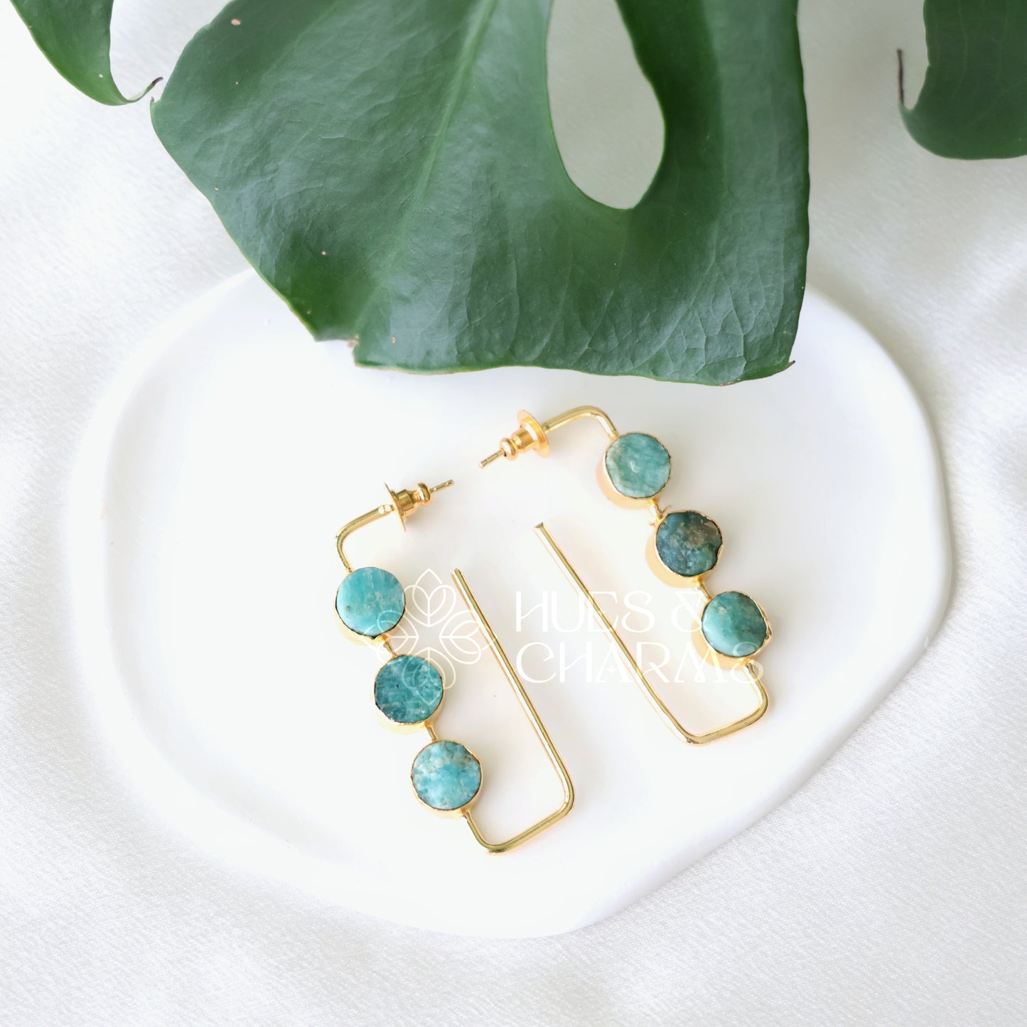 GOLDEN RAW STONE EDGE HOOP EARRINGS (Colours available)