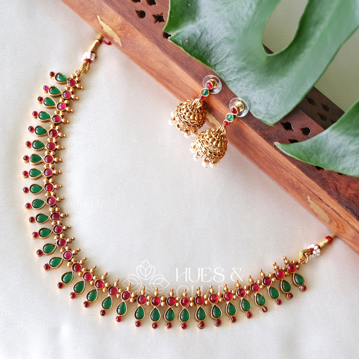 GOLDEN THULASI CHARM NECKLACE SET (COLOURS AVAILABLE)