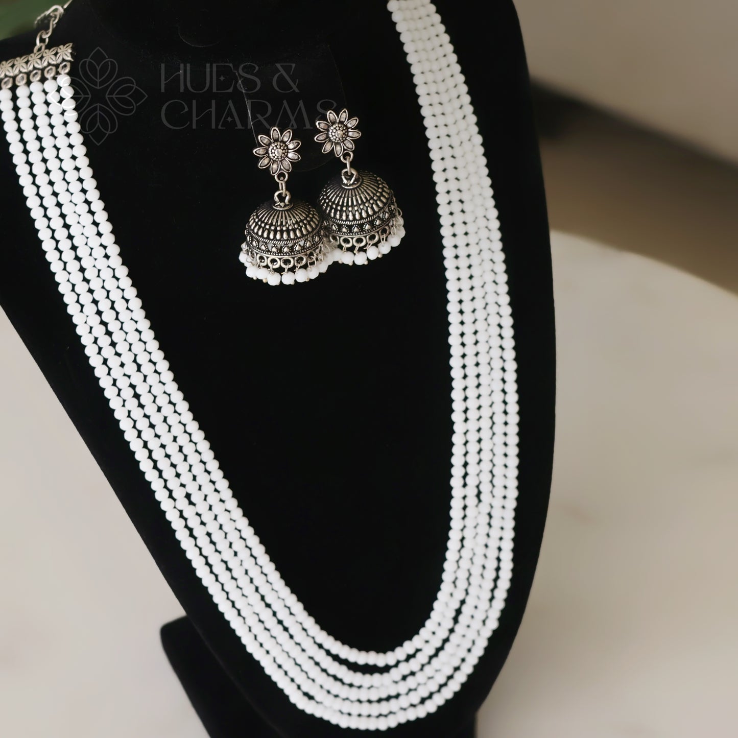 OXIDIZED LAYER NECKLACE SET - WHITE