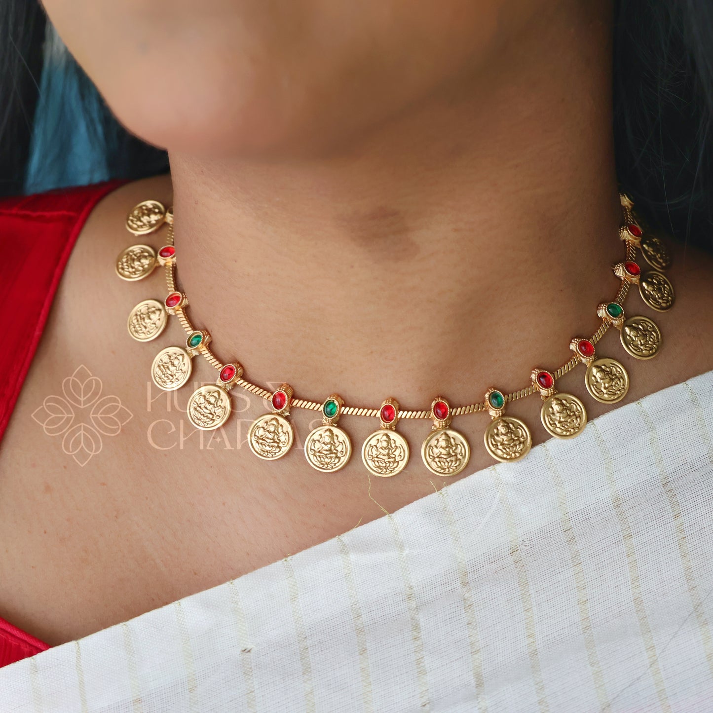 GOLDEN LAKSHMI COIN KEMP NECKLACE SET