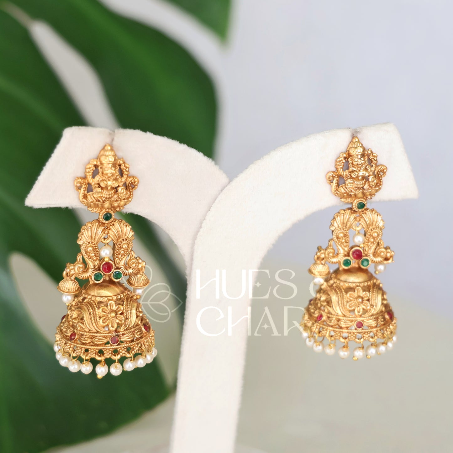 GOLDEN SUVARNA DEVI JHUMKAS WITH PEARLS