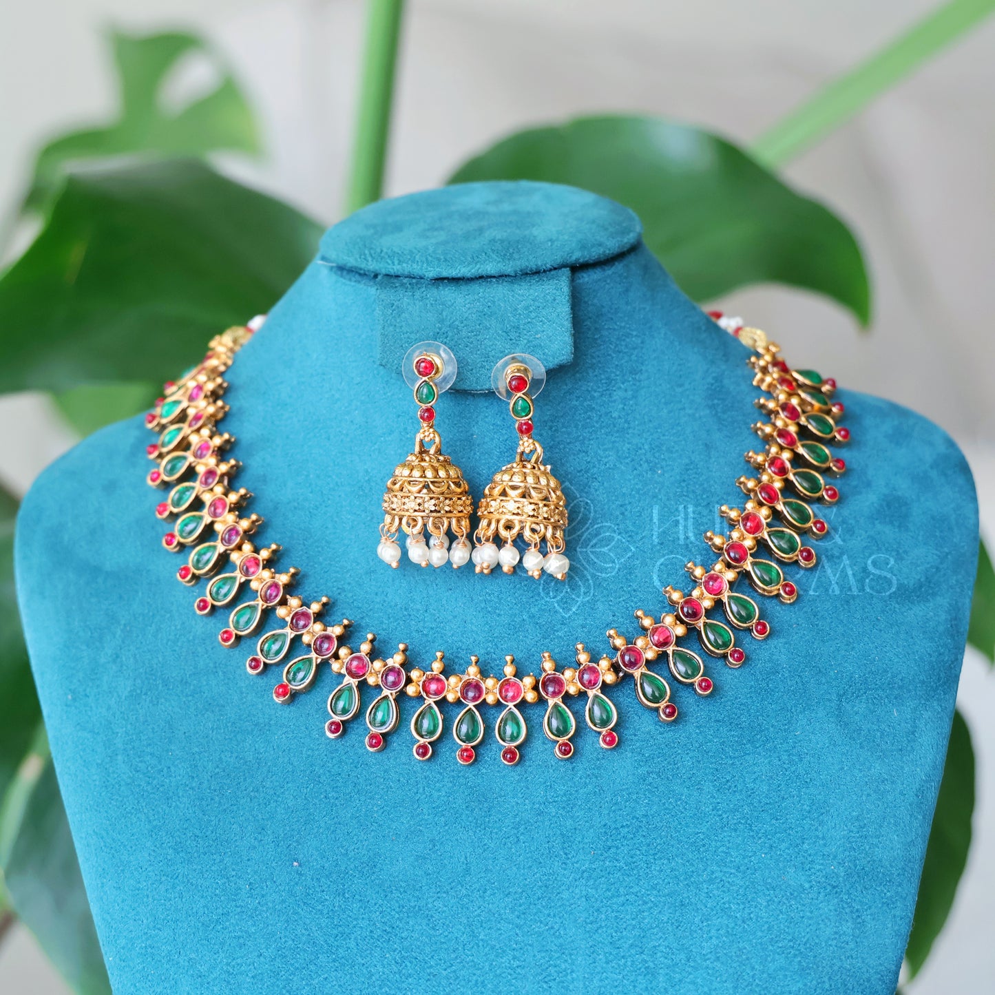 GOLDEN THULASI CHARM NECKLACE SET (COLOURS AVAILABLE)