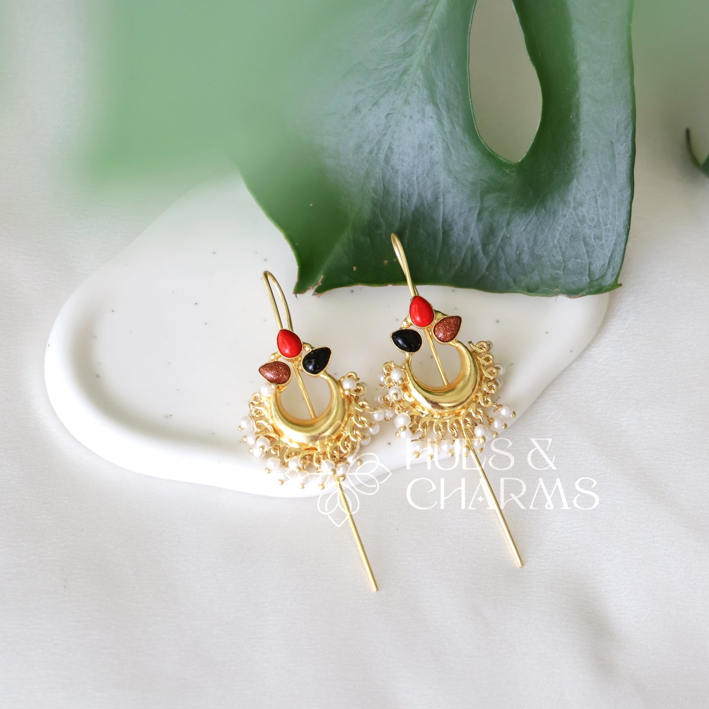 GOLDEN MOONFLOWER EAR CUFF WITH PEARLS (COLOURS AVAILABLE)