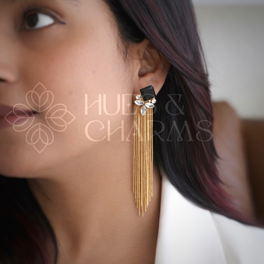 GOLDEN TASSEL GLOSSY STATEMENT EARRINGS (COLOURS AVAILABLE)