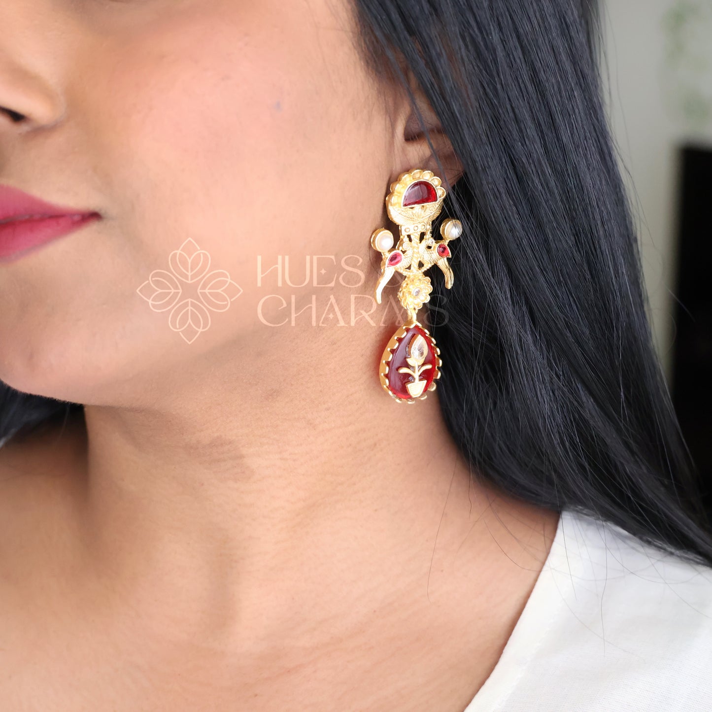 GOLDEN PEACOCK EARRINGS WITH PEARLS (COLOURS AVAILABLE)