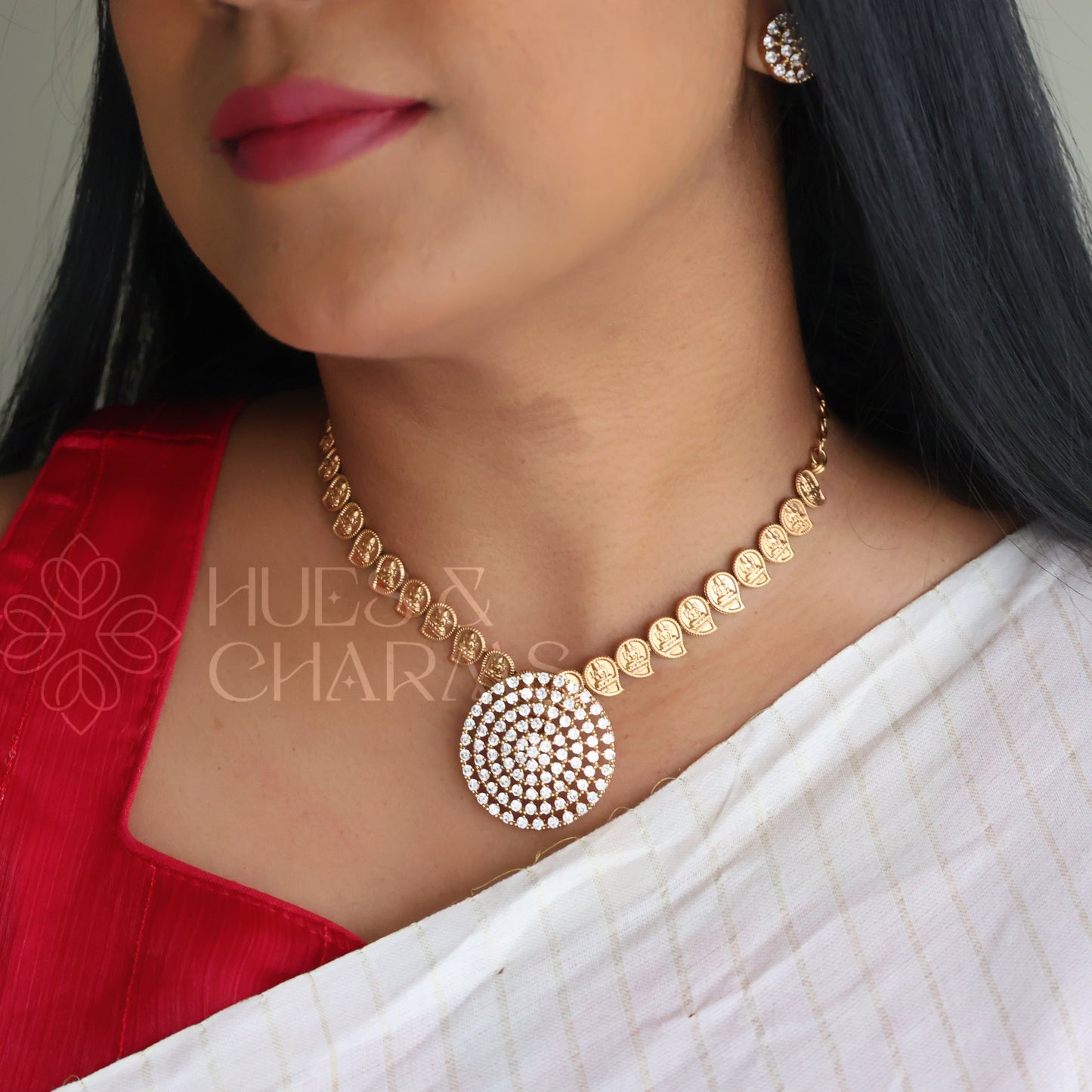 TRADITIONAL LAKSHMI DETAILED STATEMENT NECKLACE SET
